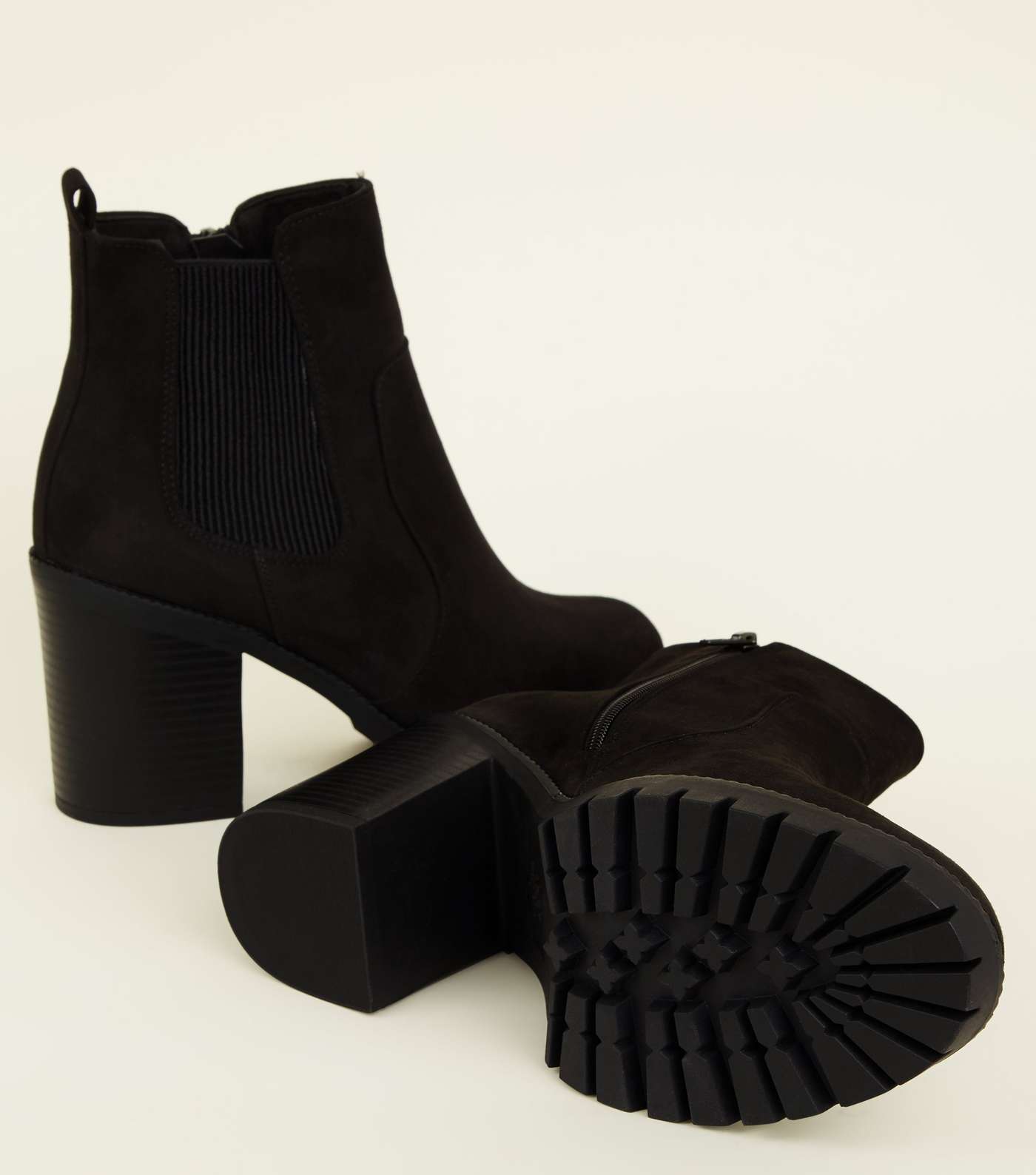 Wide Fit Black Suedette Block Heel Chunky Boots Image 3