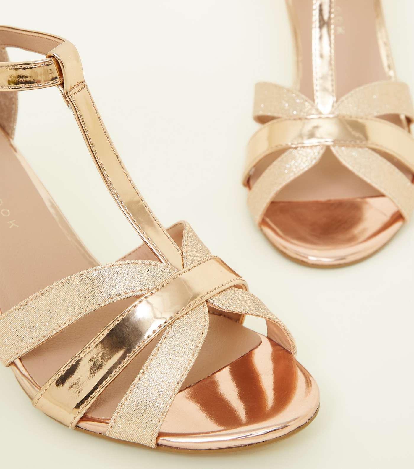 Girls Gold Contrast Glitter Cone Heel Sandals Image 3