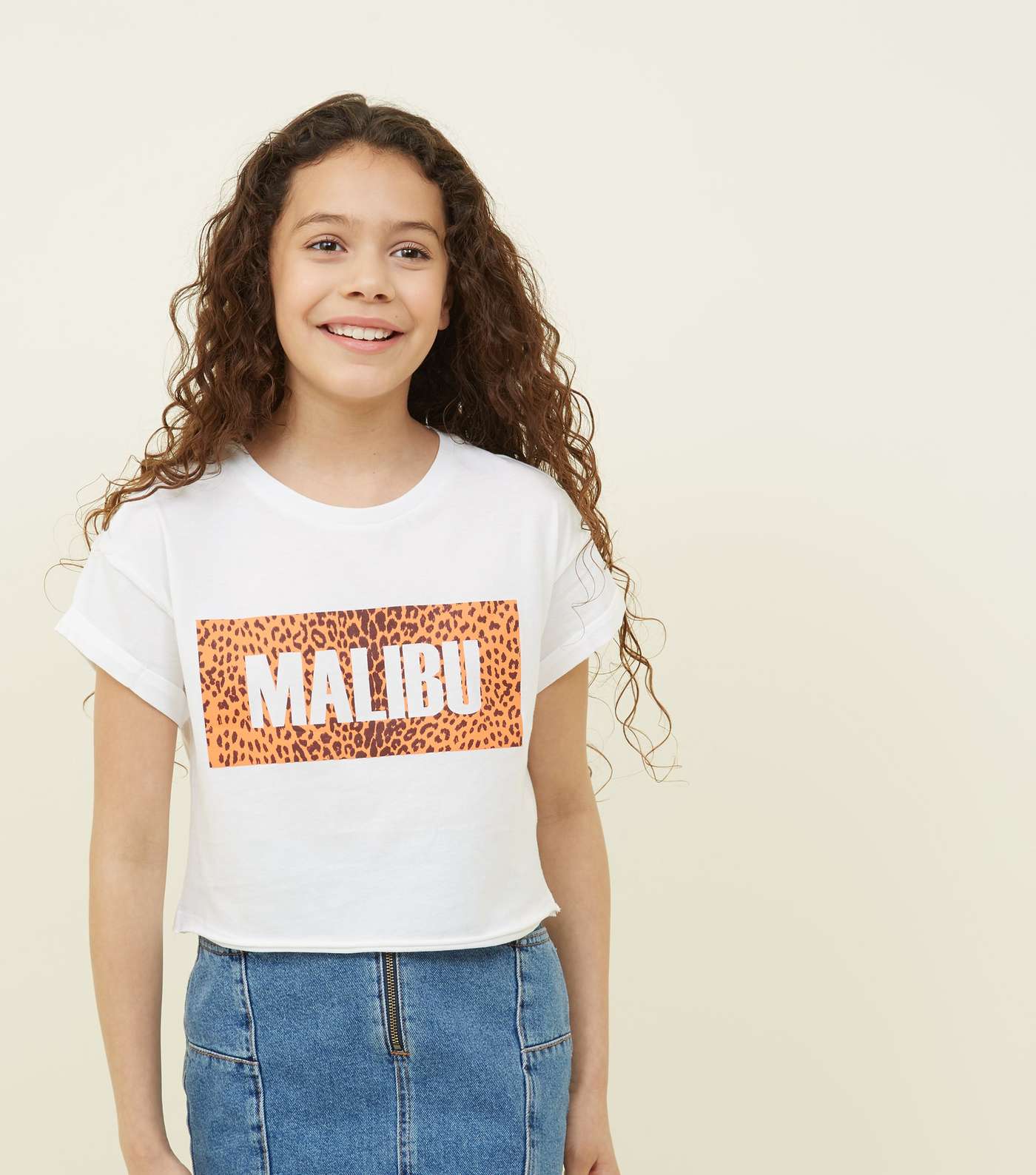Girls White Malibu Leopard Print Box T-Shirt