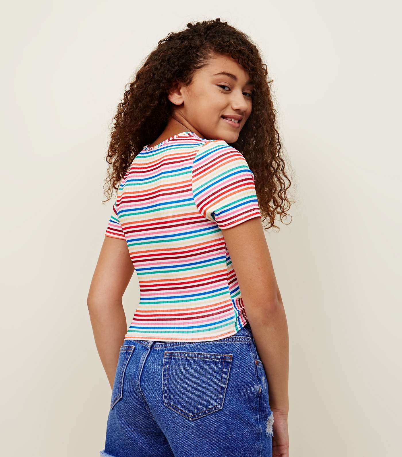 Teens Rainbow Stripe Twist Front T-Shirt Image 3