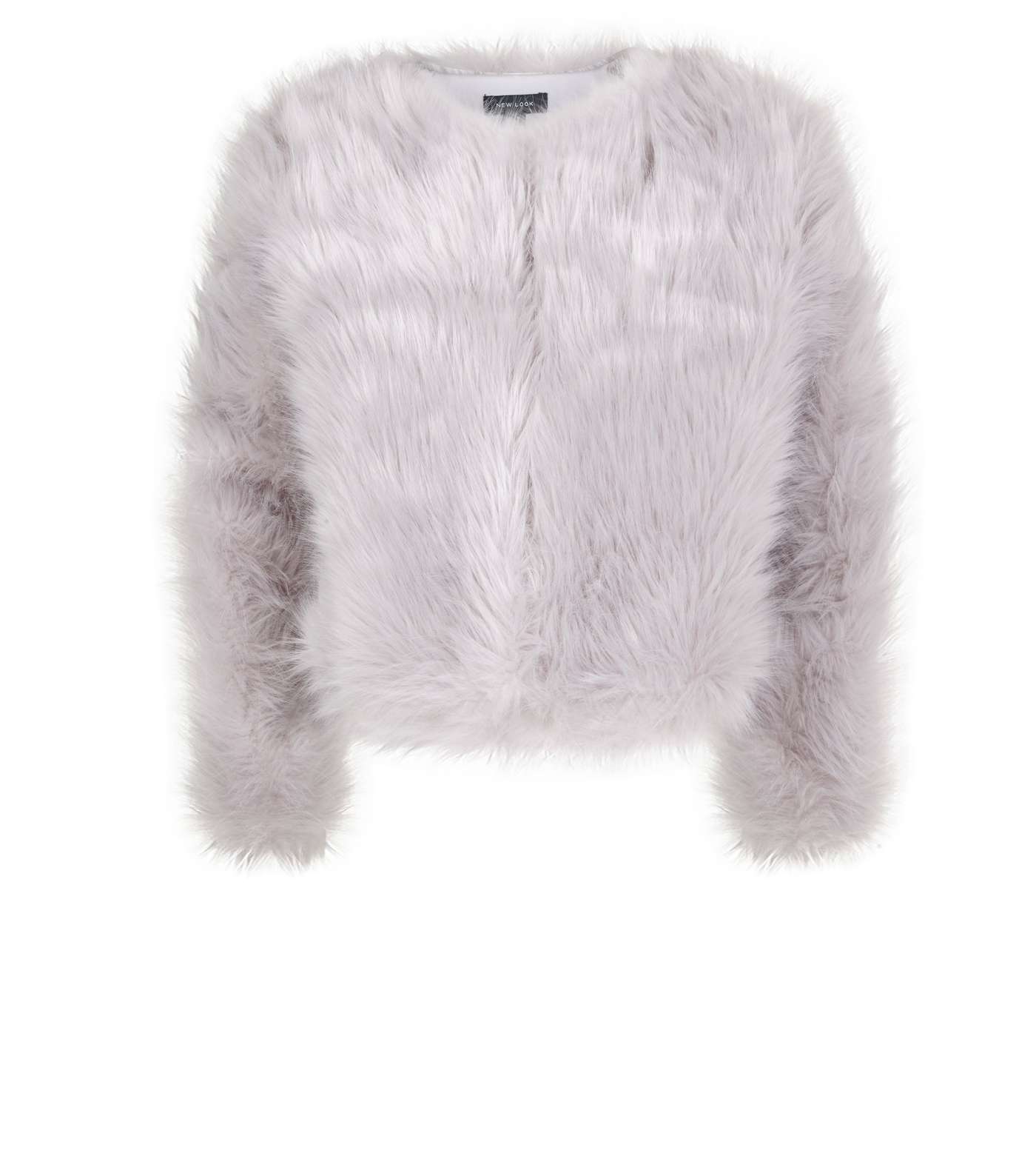 Pale Grey Faux Fur Cropped Collarless Jacket  Image 4