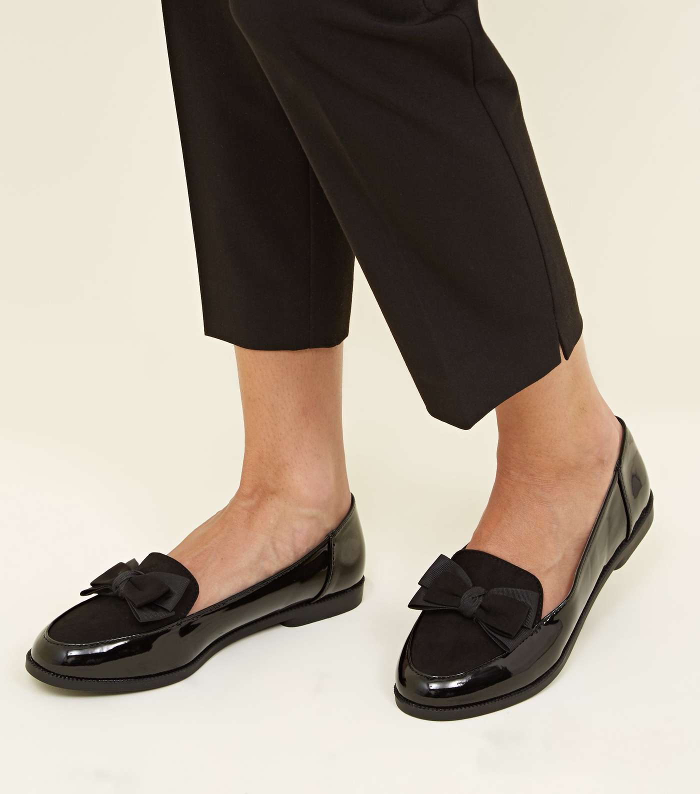 Black Patent and Suedette Bow Front Loafers Image 2