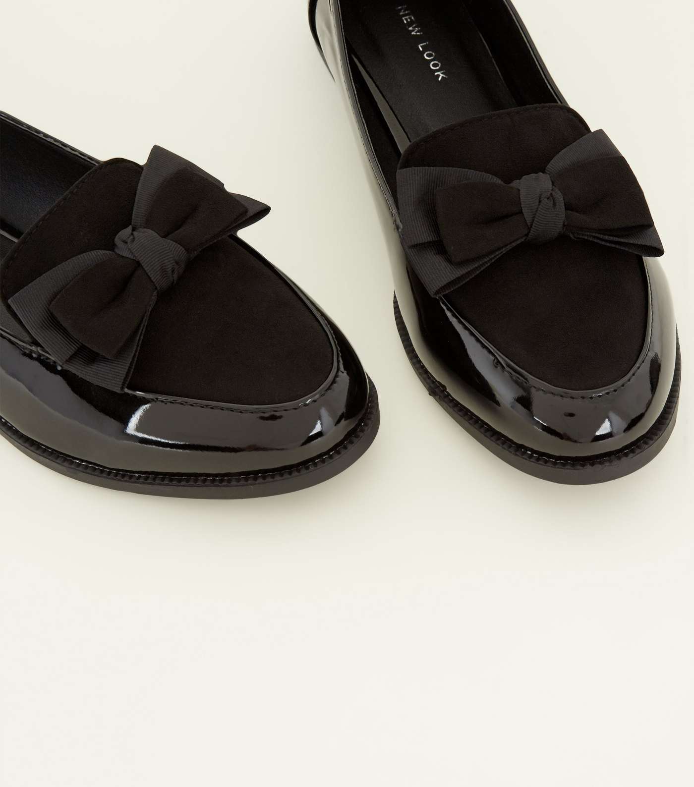 Black Patent and Suedette Bow Front Loafers Image 4