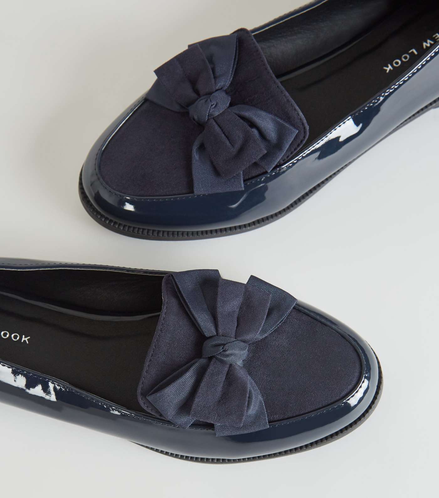 Navy Patent and Suedette Bow Front Loafers Image 4