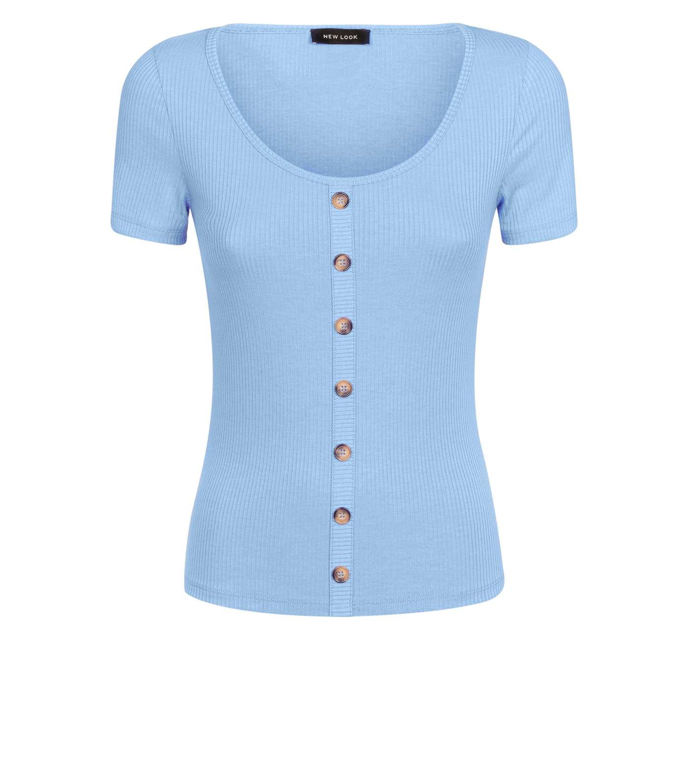 Blue Button Through Ribbed T-Shirt Image 4