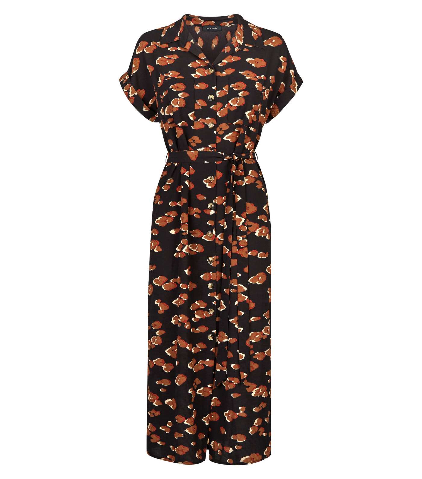 Black Leopard Print Midi Shirt Dress Image 4