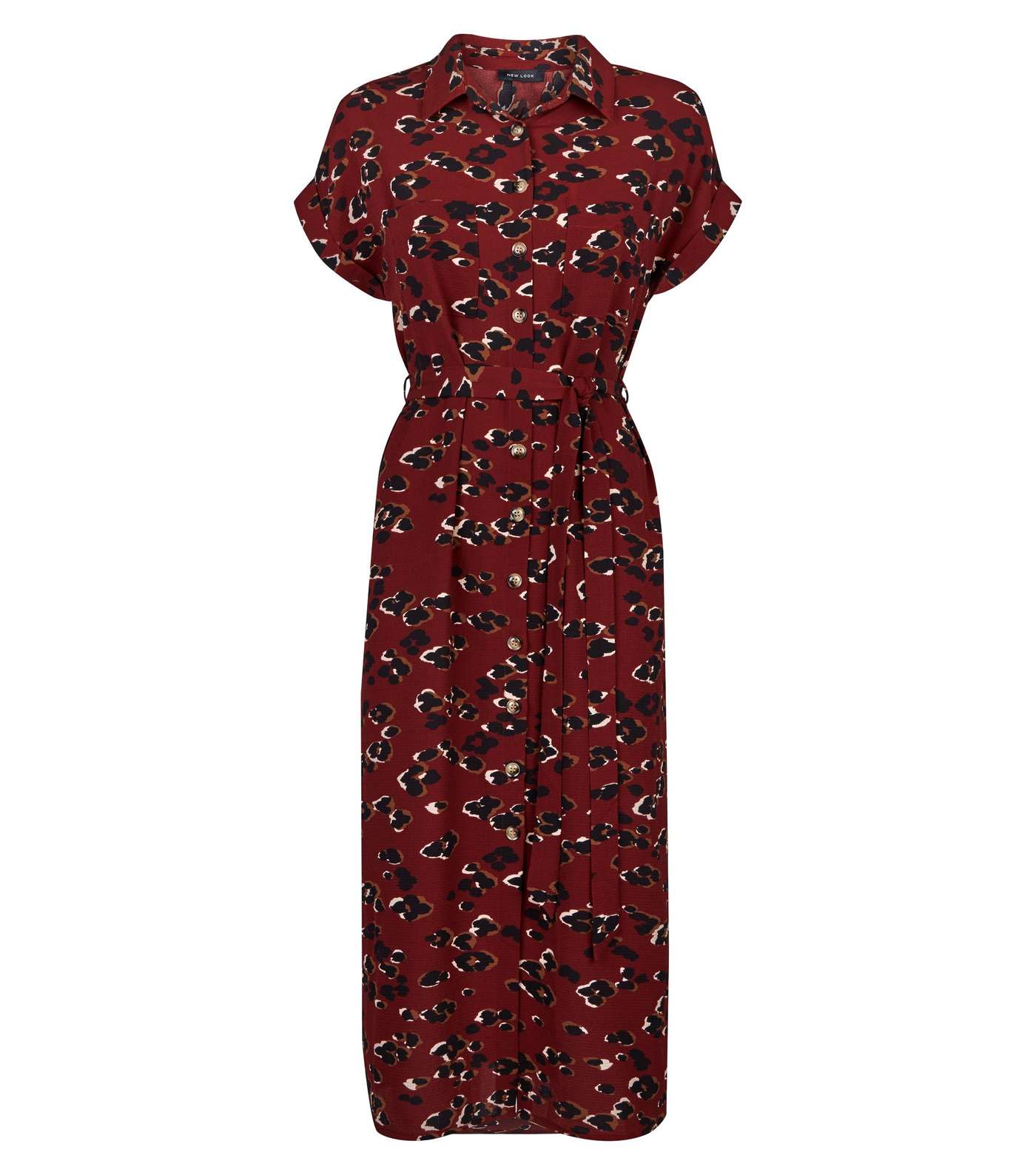 Red Leopard Print Midi Shirt Dress  Image 4
