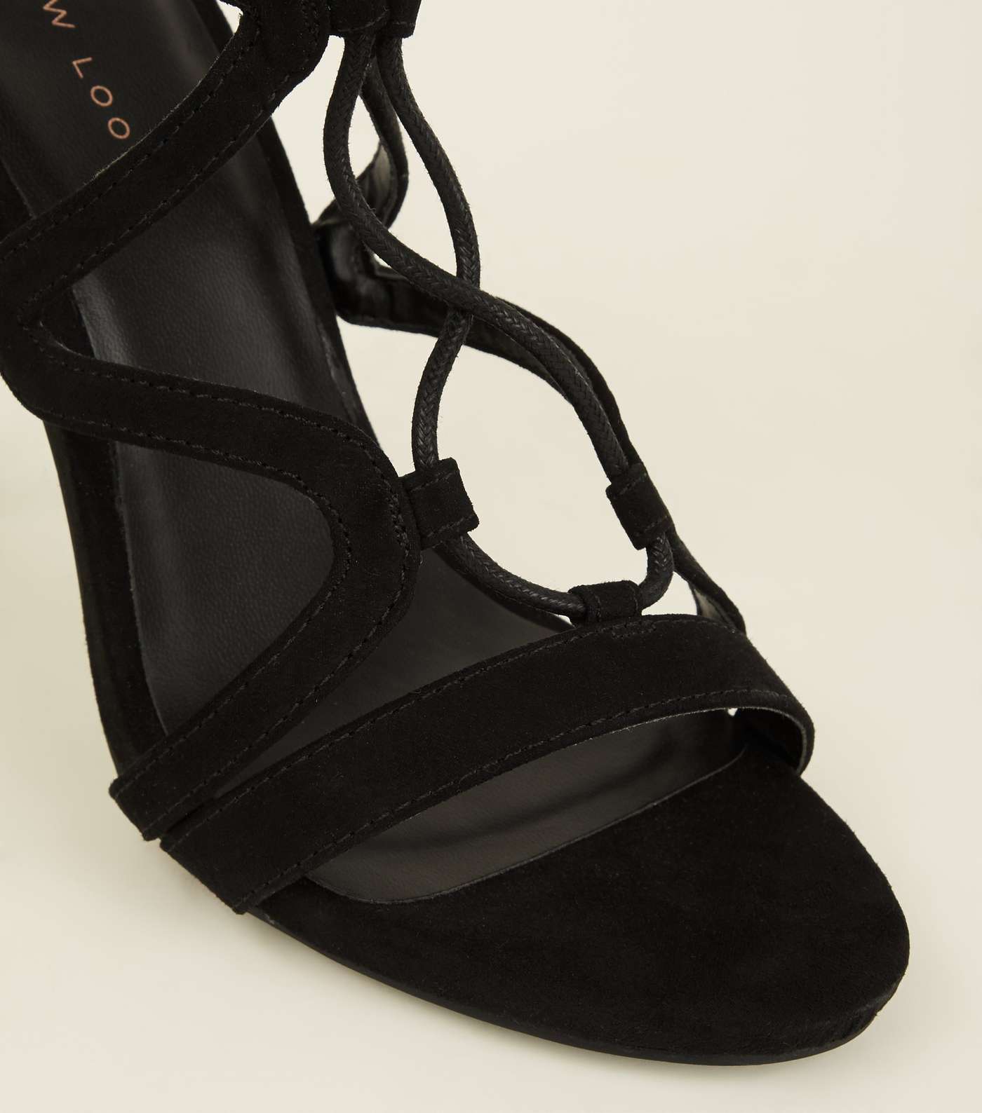 Black Suedette Ghillie Lace Up Stiletto Heels Image 4