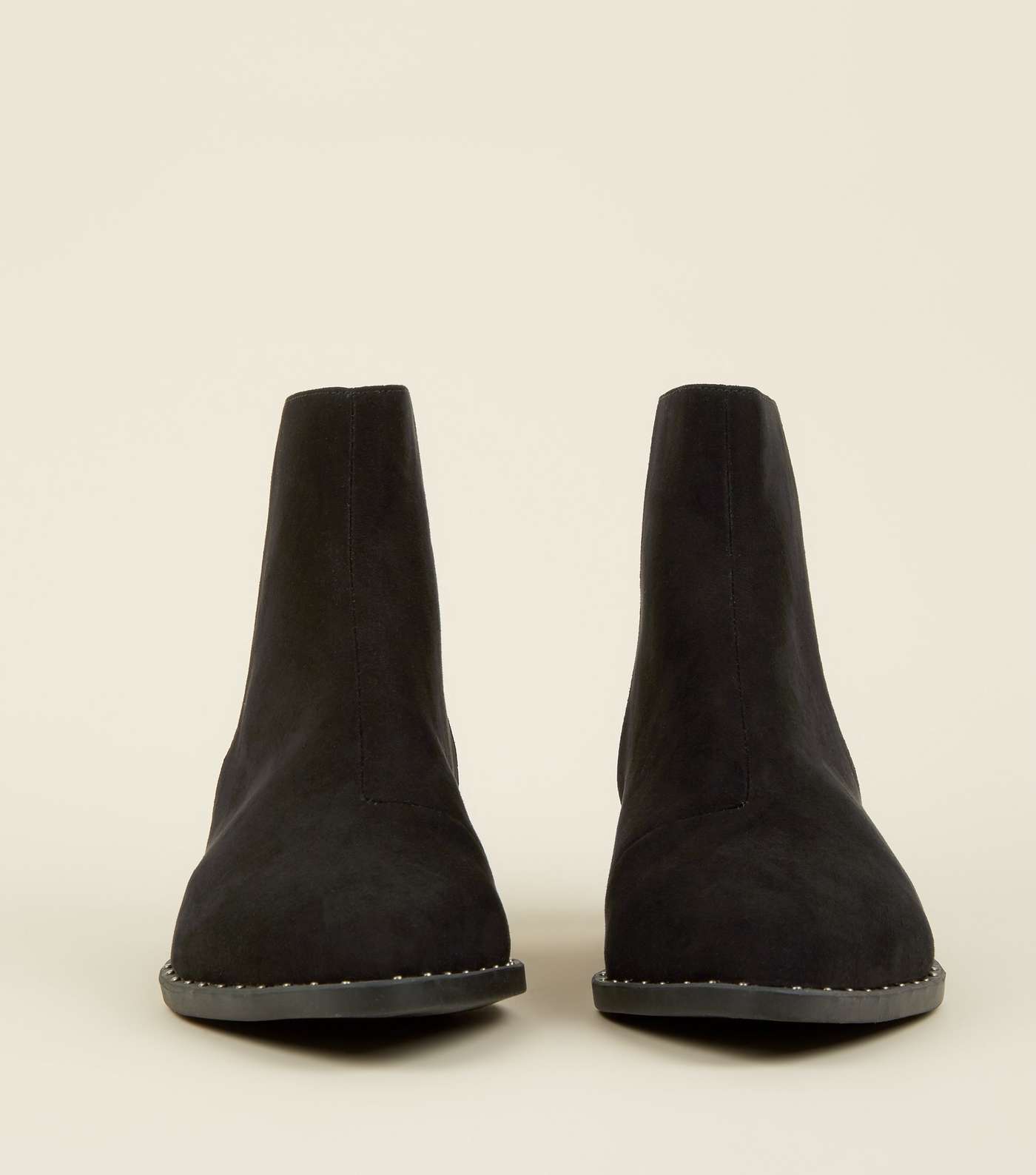 Black Suedette Stud Trim Pointed Ankle Boots Image 3