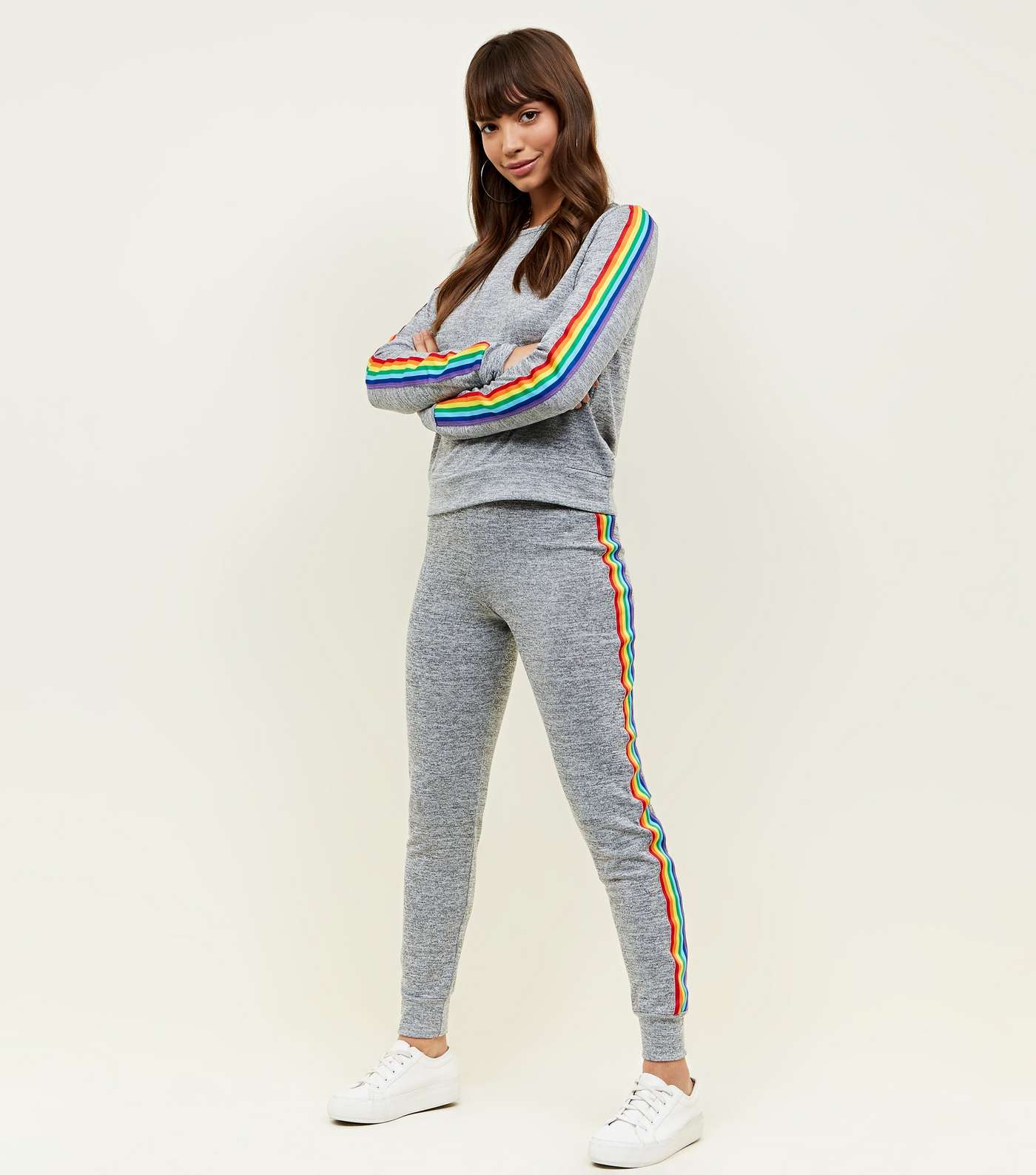 Pale Grey Rainbow Tape Side Sweatshirt Image 2