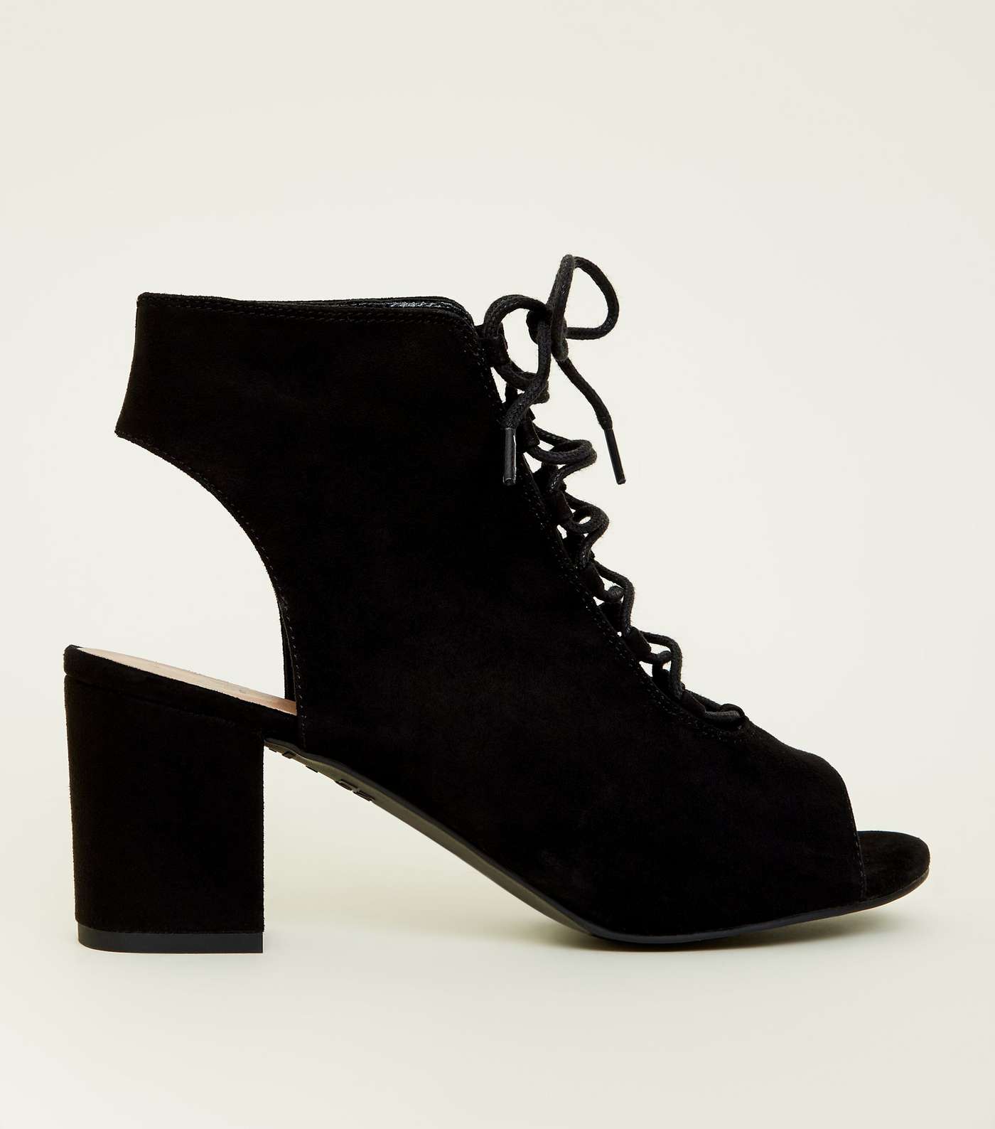 Girls Black Suedette Lace Up Ghillie Peep Toe Boots