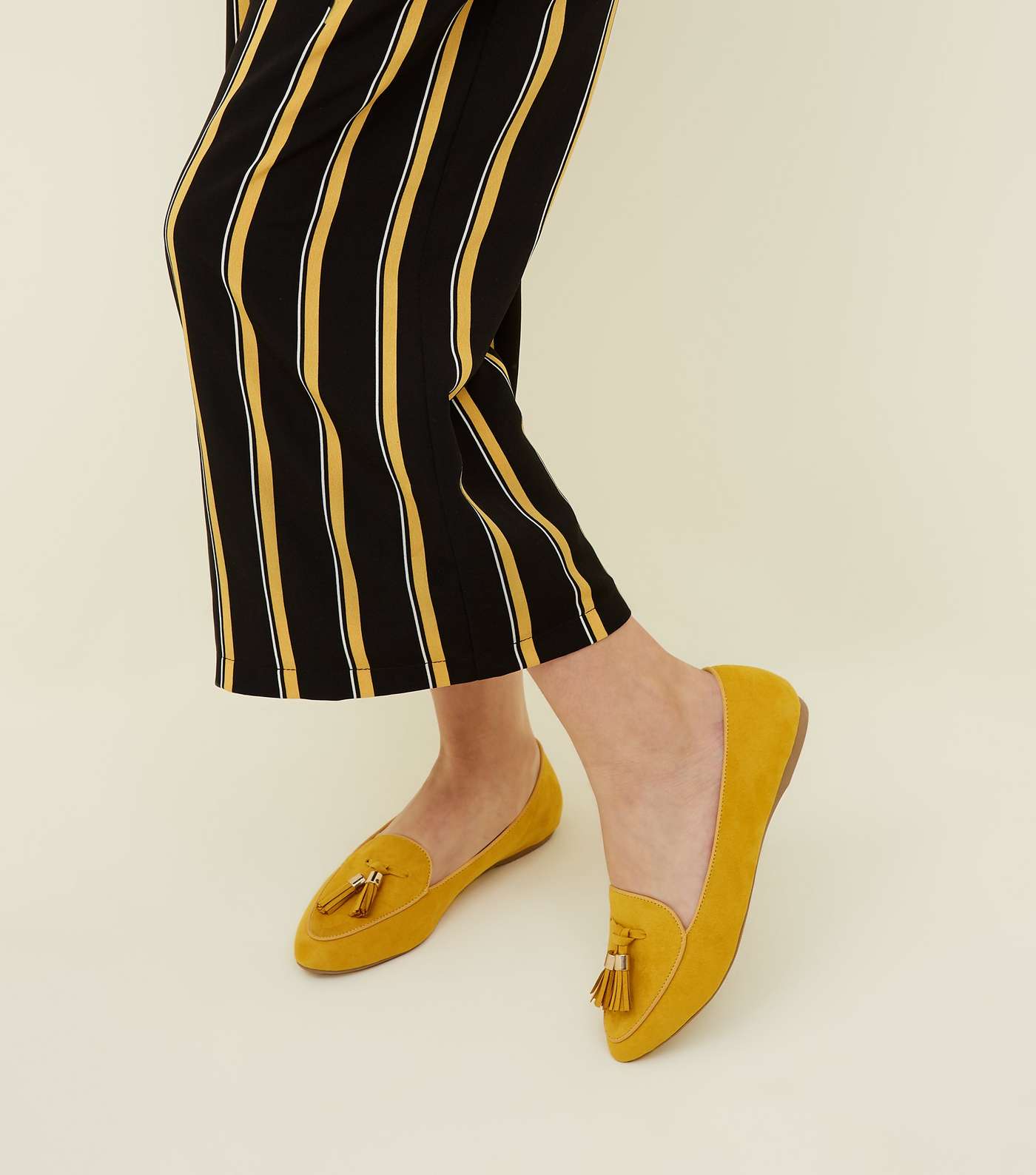 Girls  Mustard Suedette Pointed Tassel Loafers  Image 2