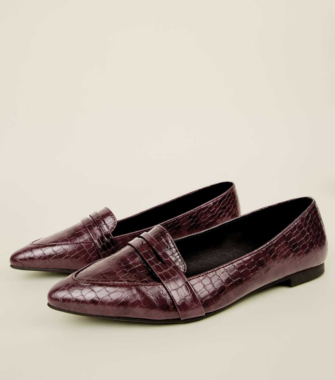 Burgundy Faux Croc Pointed Penny Loafers Image 4