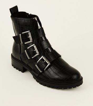 snakeskin buckle boots