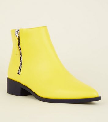 Wide Fit Yellow Block Heel Ankle Boots 