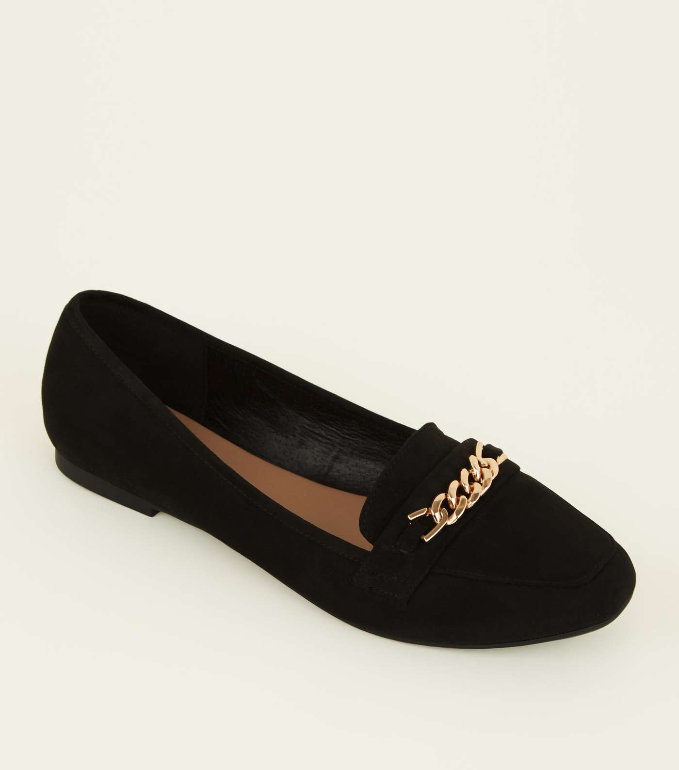 Wide Fit Black Suedette Chain Loafers