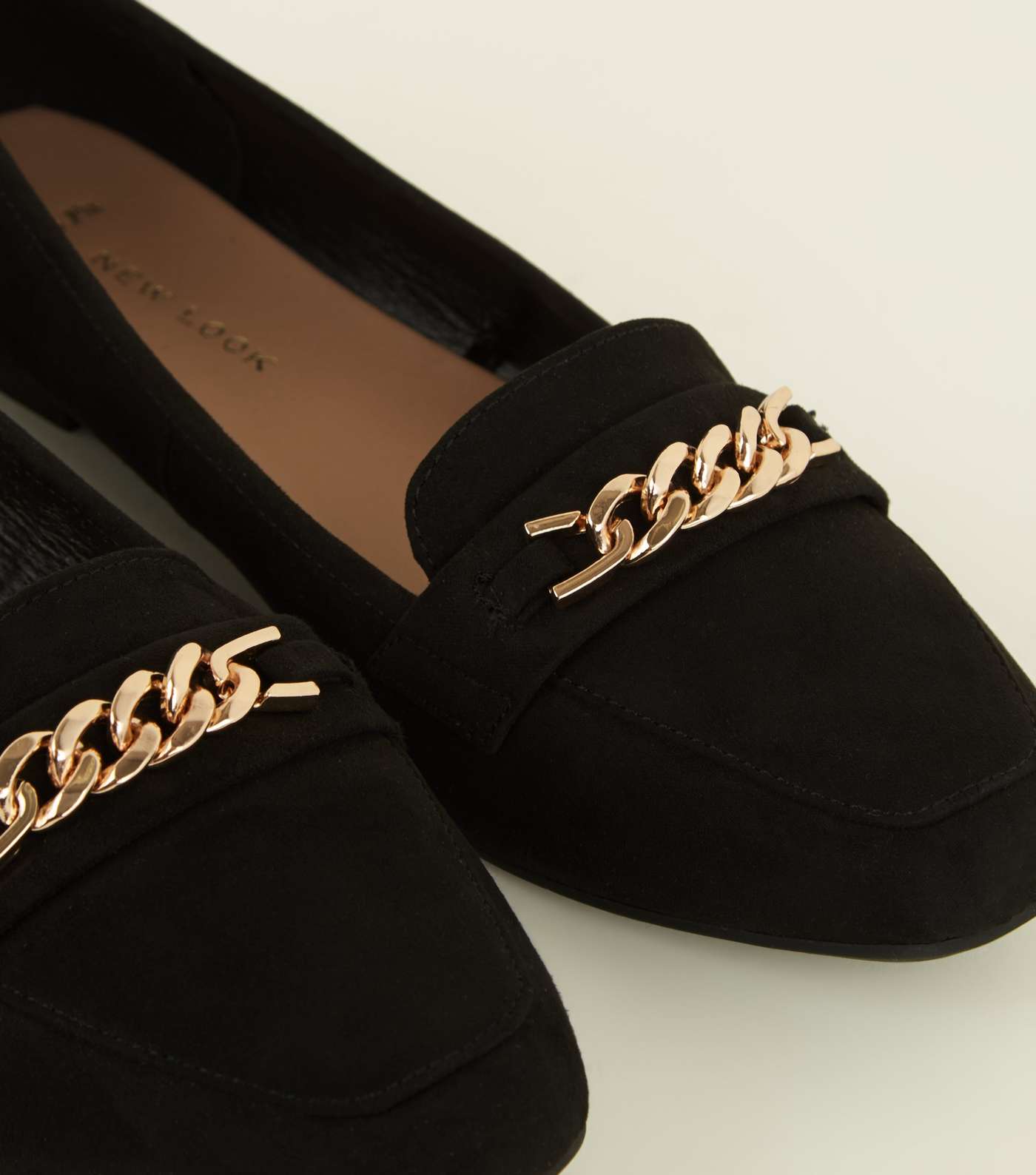 Wide Fit Black Suedette Chain Loafers Image 3