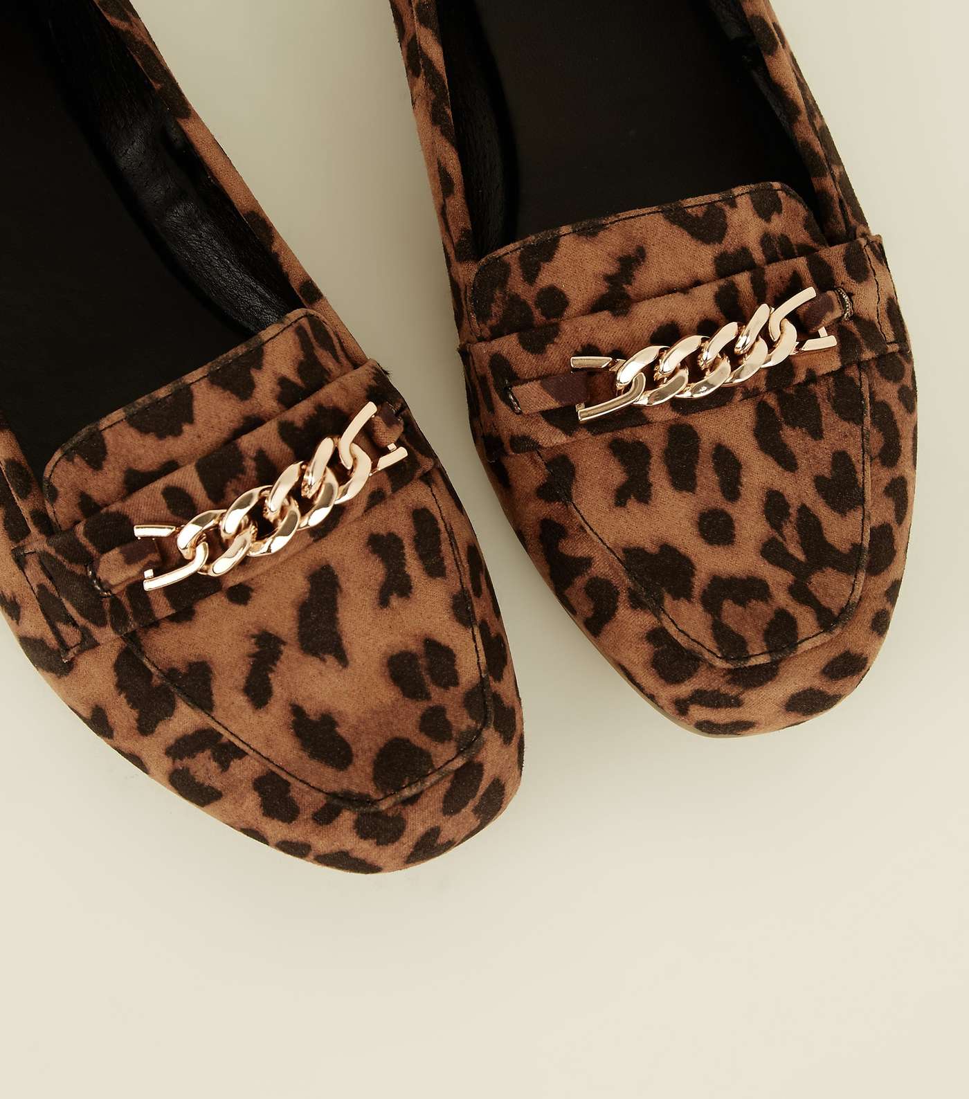 Wide Fit Tan Leopard Print Chain Loafers Image 4