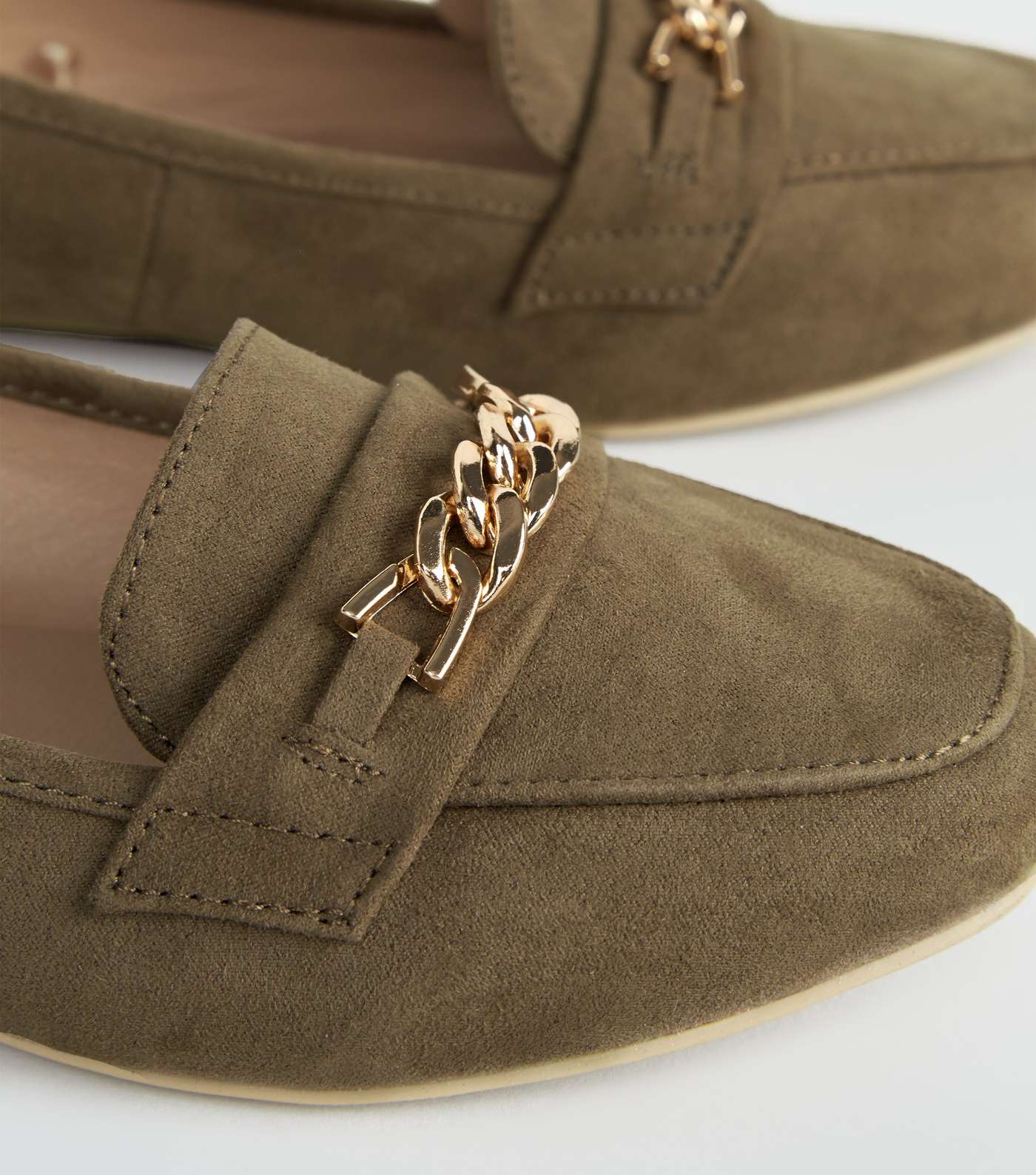 Wide Fit Khaki Suedette Chain Loafers Image 4