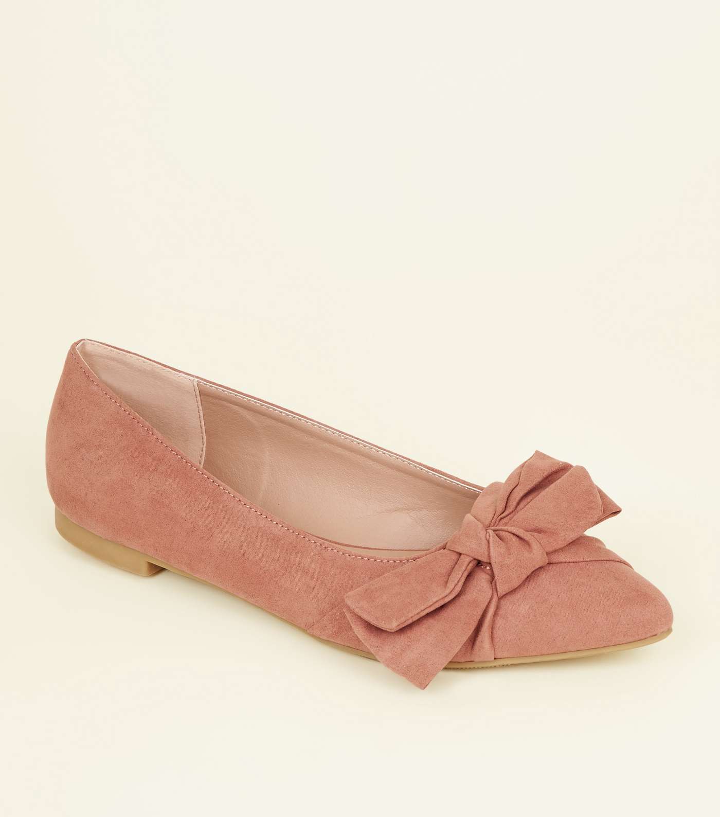 Pink Suedette Bow Pointed Ballet Pumps