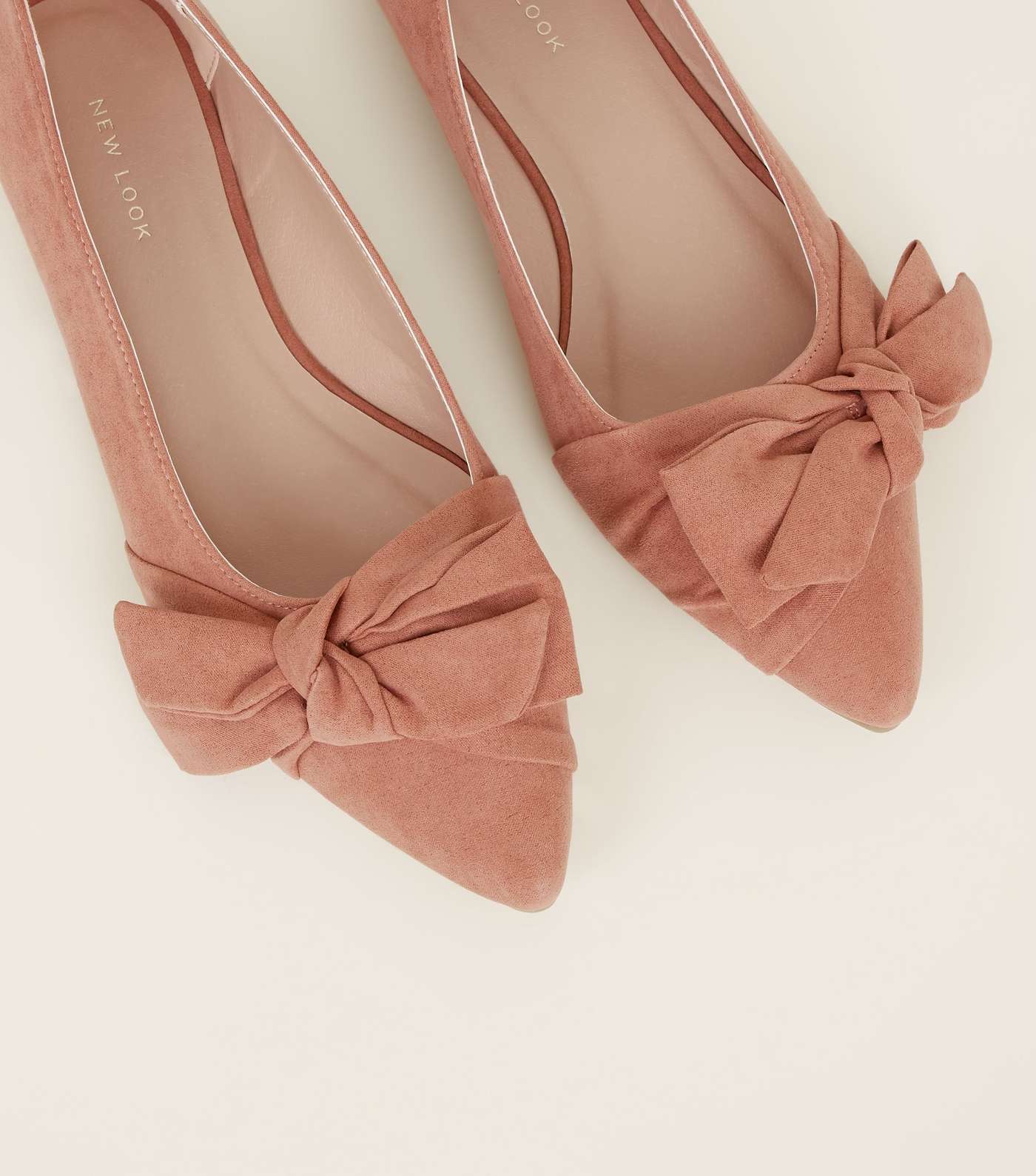Pink Suedette Bow Pointed Ballet Pumps Image 3