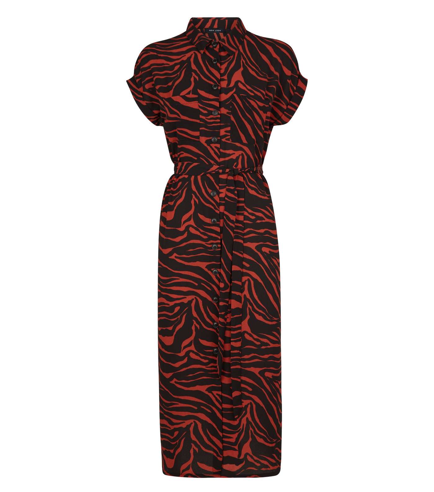Red Zebra Print Midi Shirt Dress  Image 4