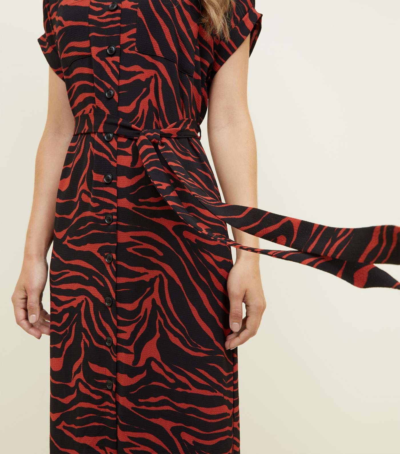 Red Zebra Print Midi Shirt Dress  Image 6
