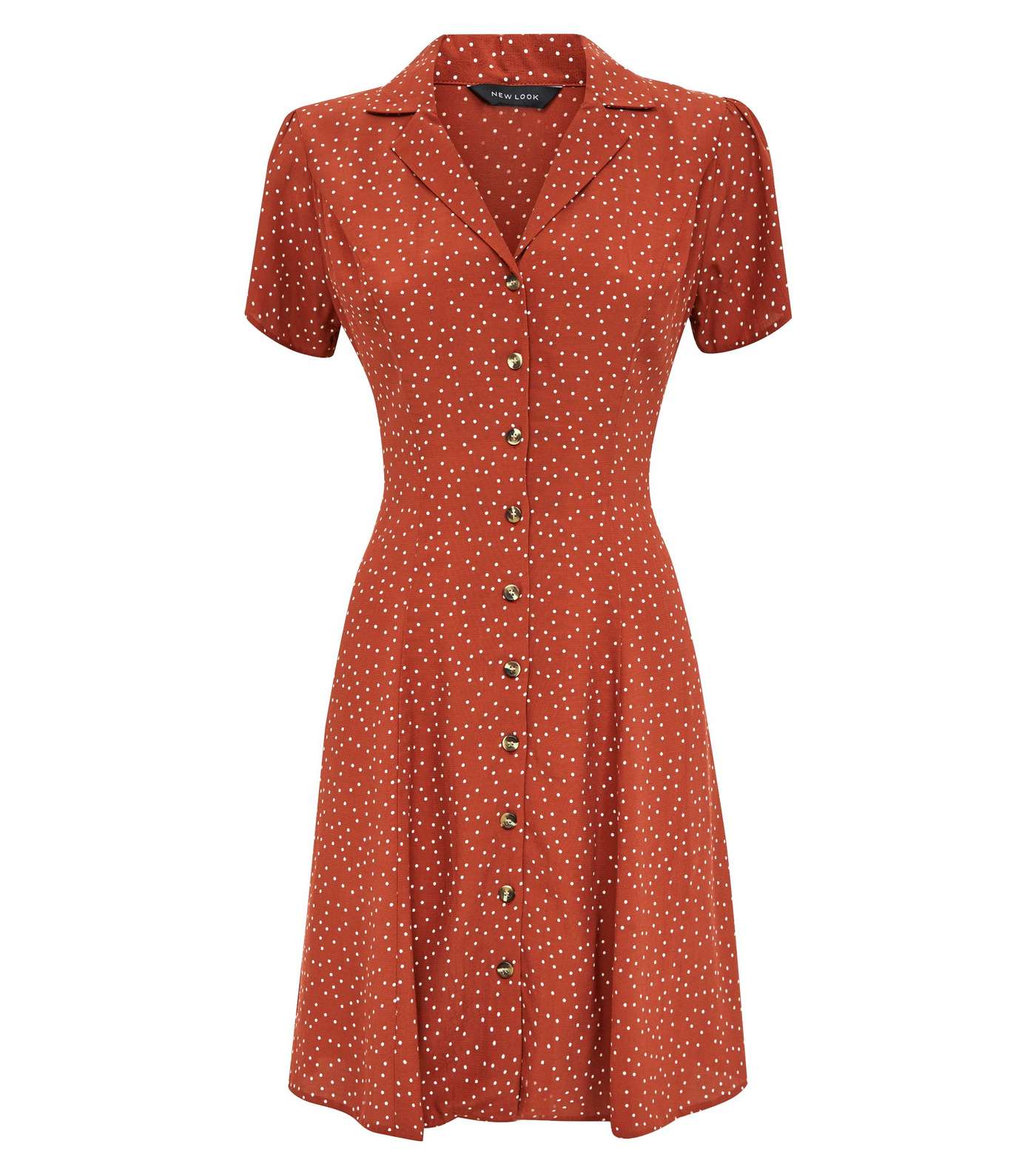 Rust Spot Print Button Through Tea Dress Image 4