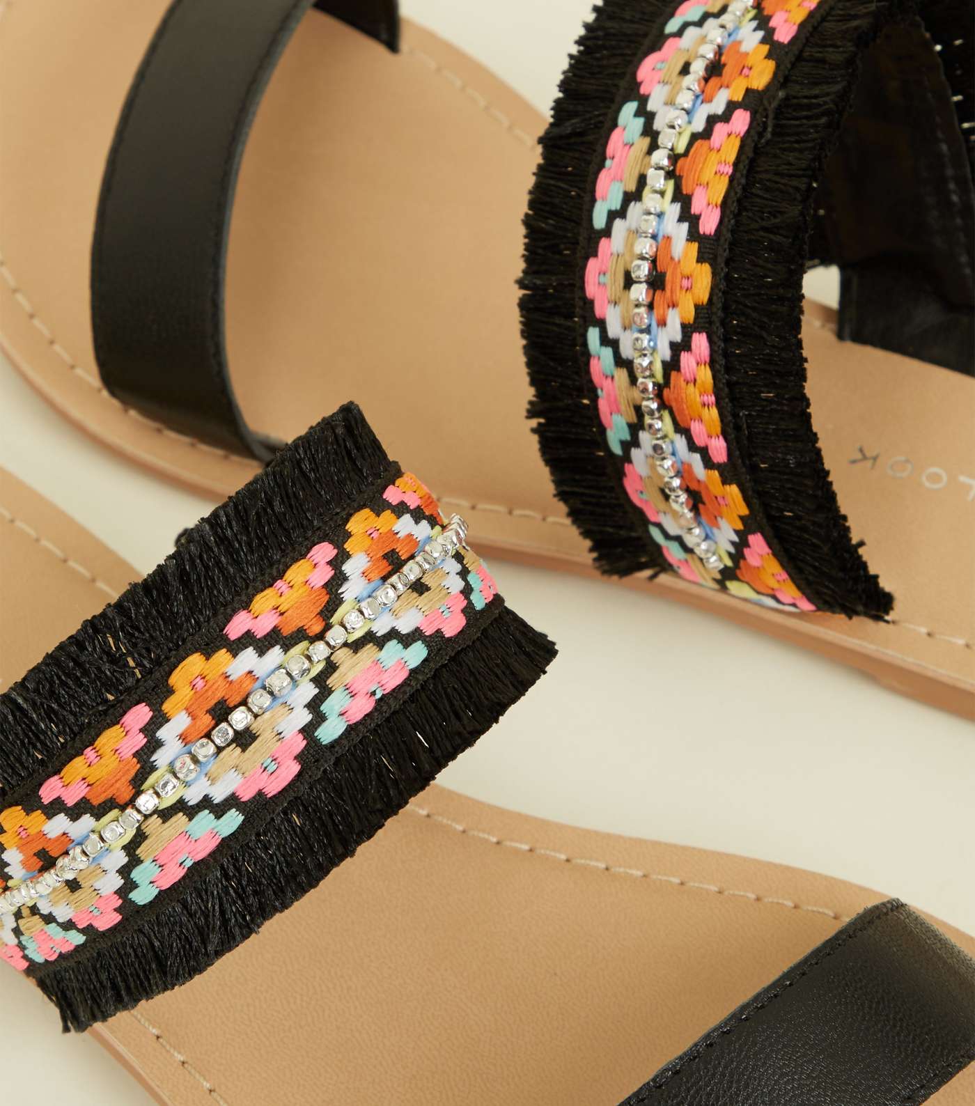 Wide Fit Black Leather Woven Strap Sandals Image 4