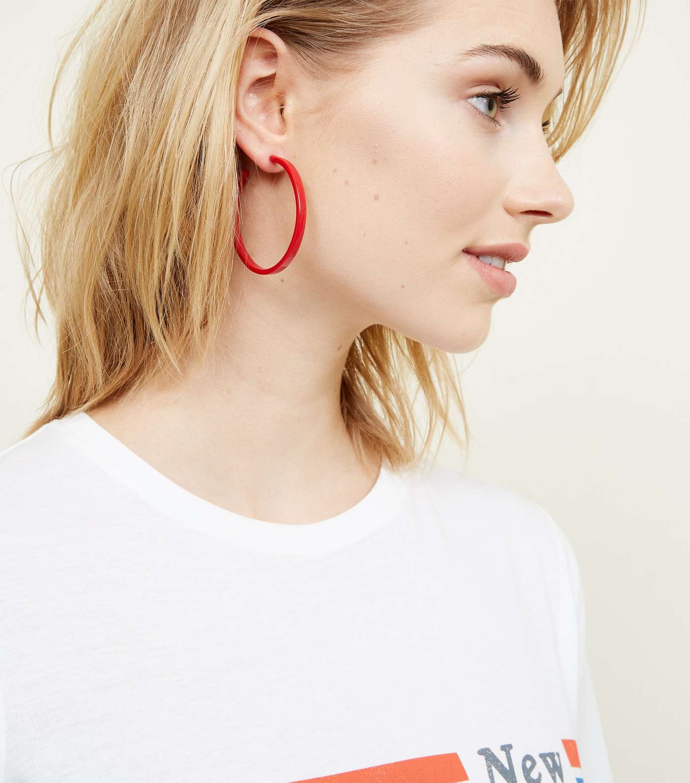 Red Resin Skinny Hoop Earrings Image 2