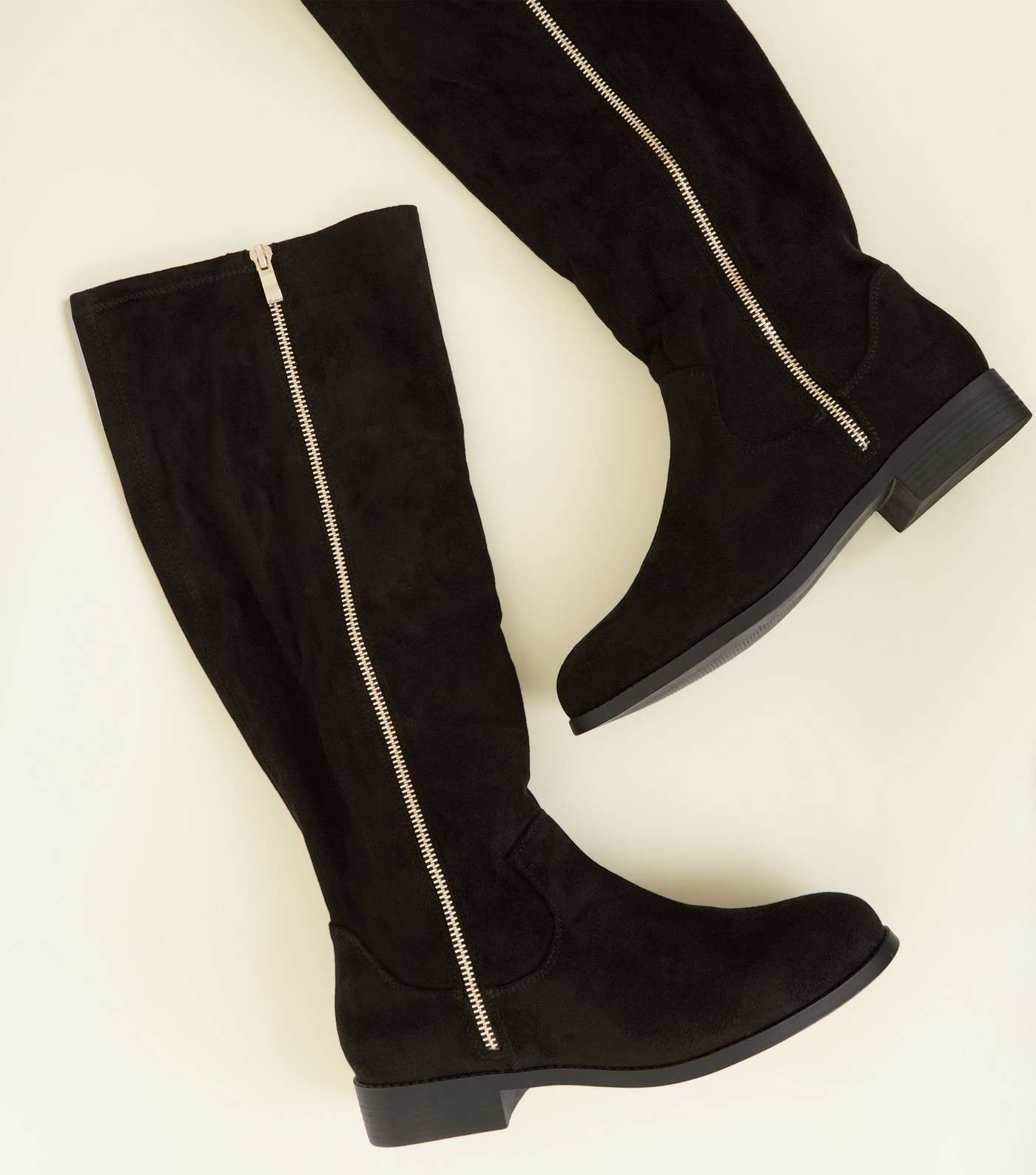 Wide Fit Black Zip Side Knee High Flat Boots  Image 3