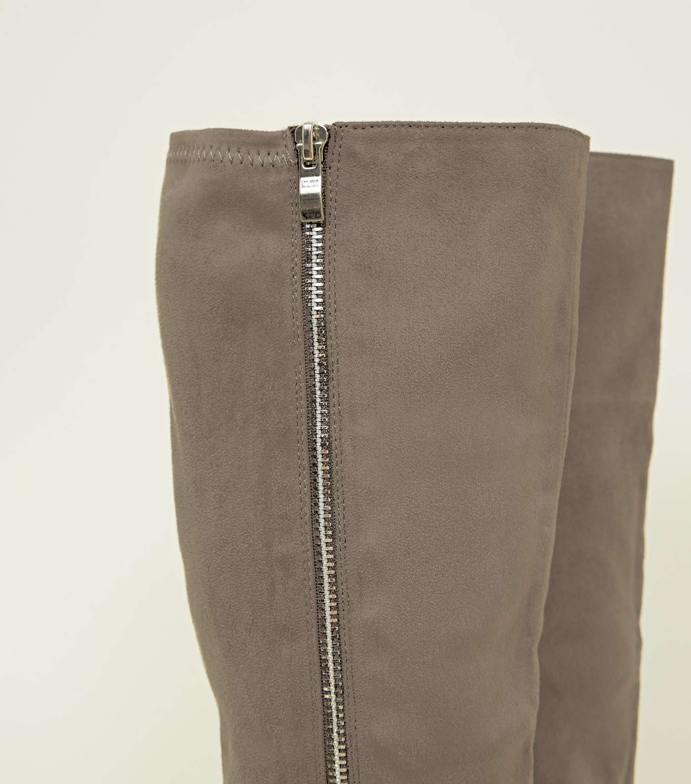 Wide Fit Grey Zip Side Knee High Flat Boots  Image 4