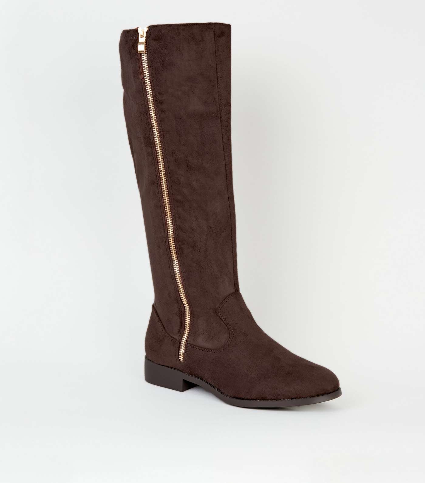 Wide Fit Rust Zip Side Knee High Flat Boots 