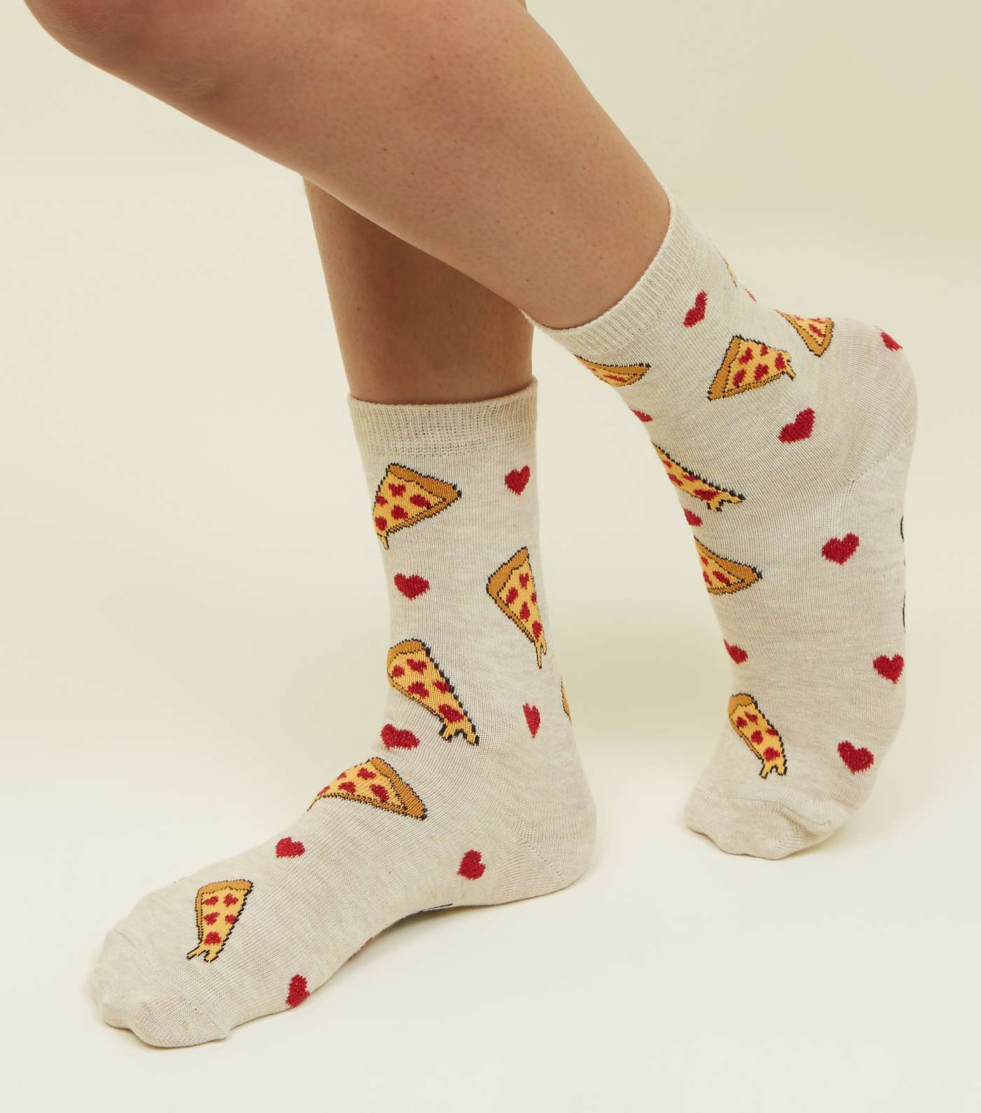 Cream Bring Me Pizza Slogan Socks Image 2