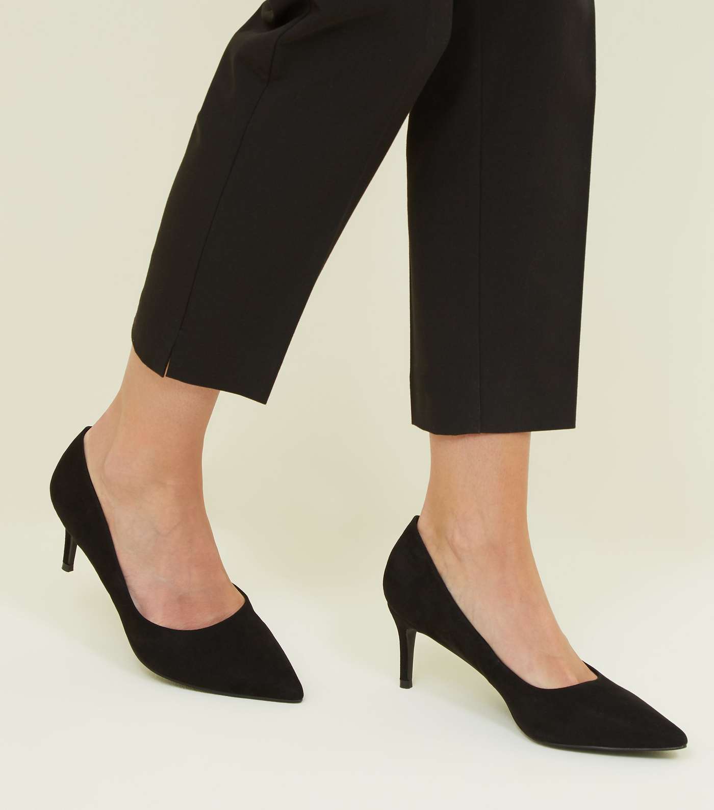 Black Suedette Low Heel Pointed Courts Image 2