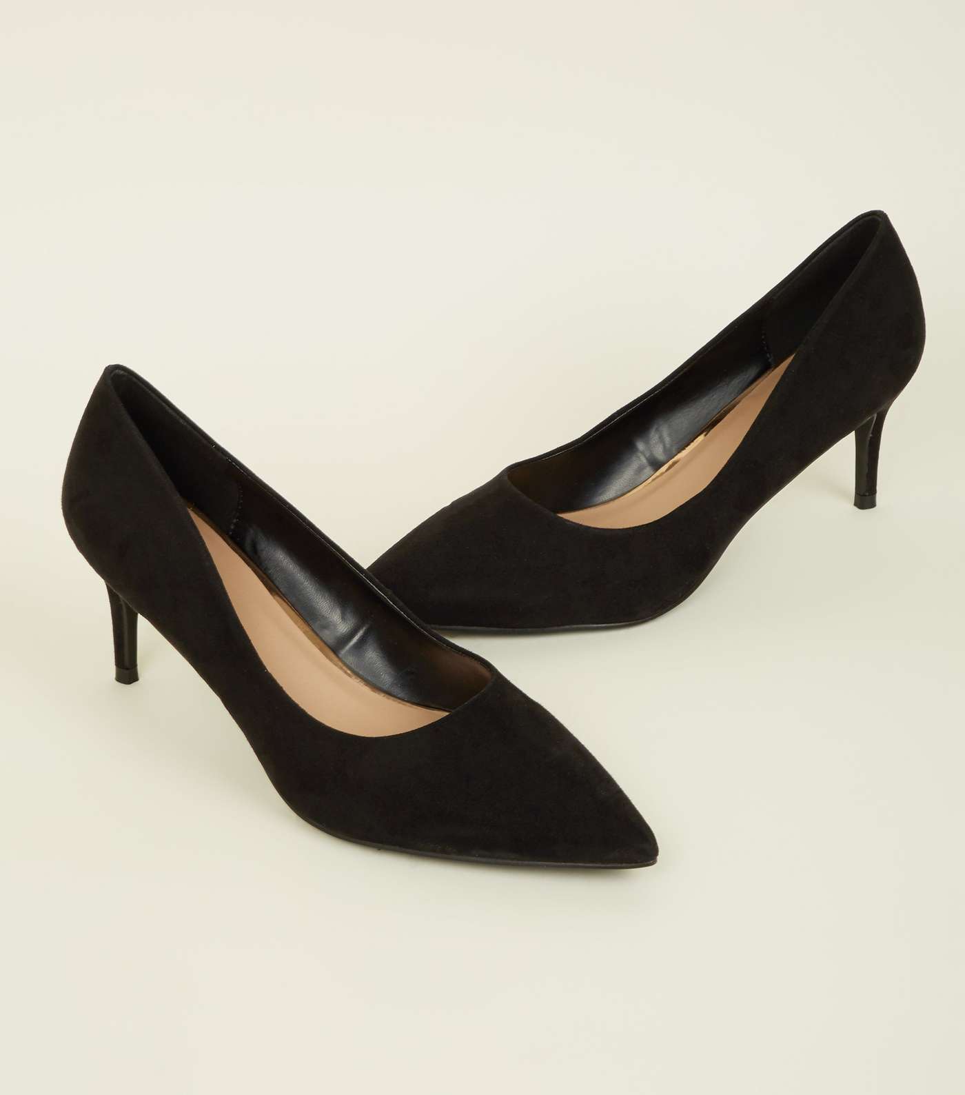 Black Suedette Low Heel Pointed Courts Image 4