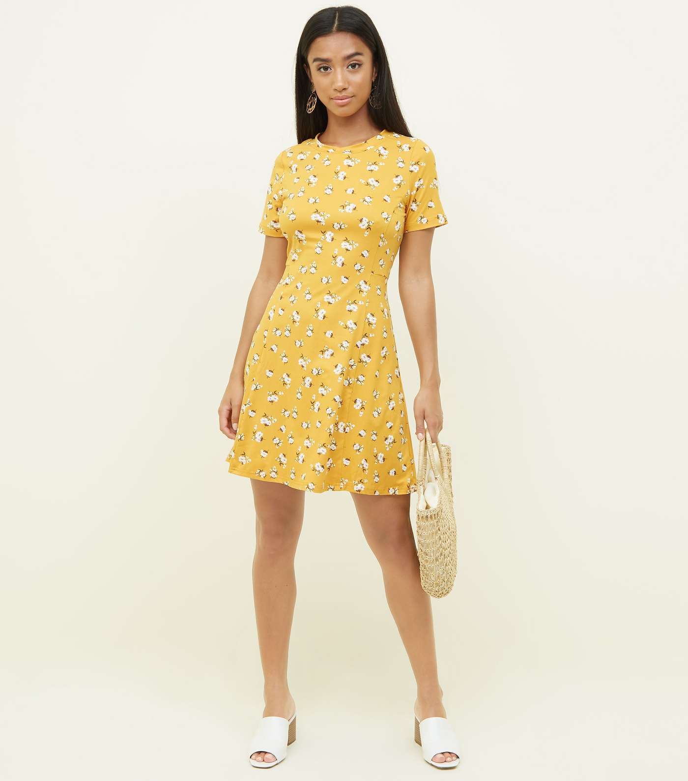 Petite Yellow Ditsy Floral Soft Touch Skater Dress Image 2