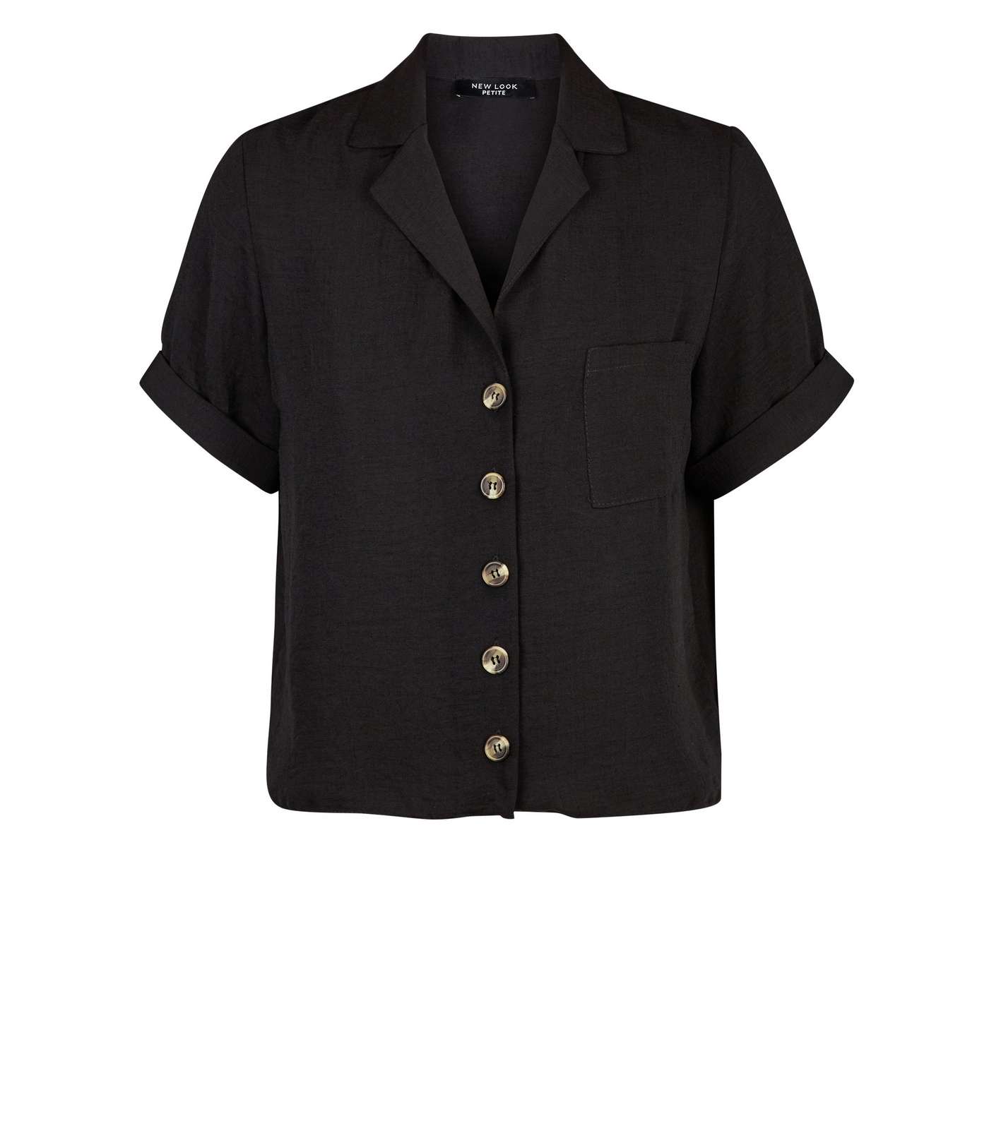 Petite Black Short Sleeve Linen-Look Shirt Image 4