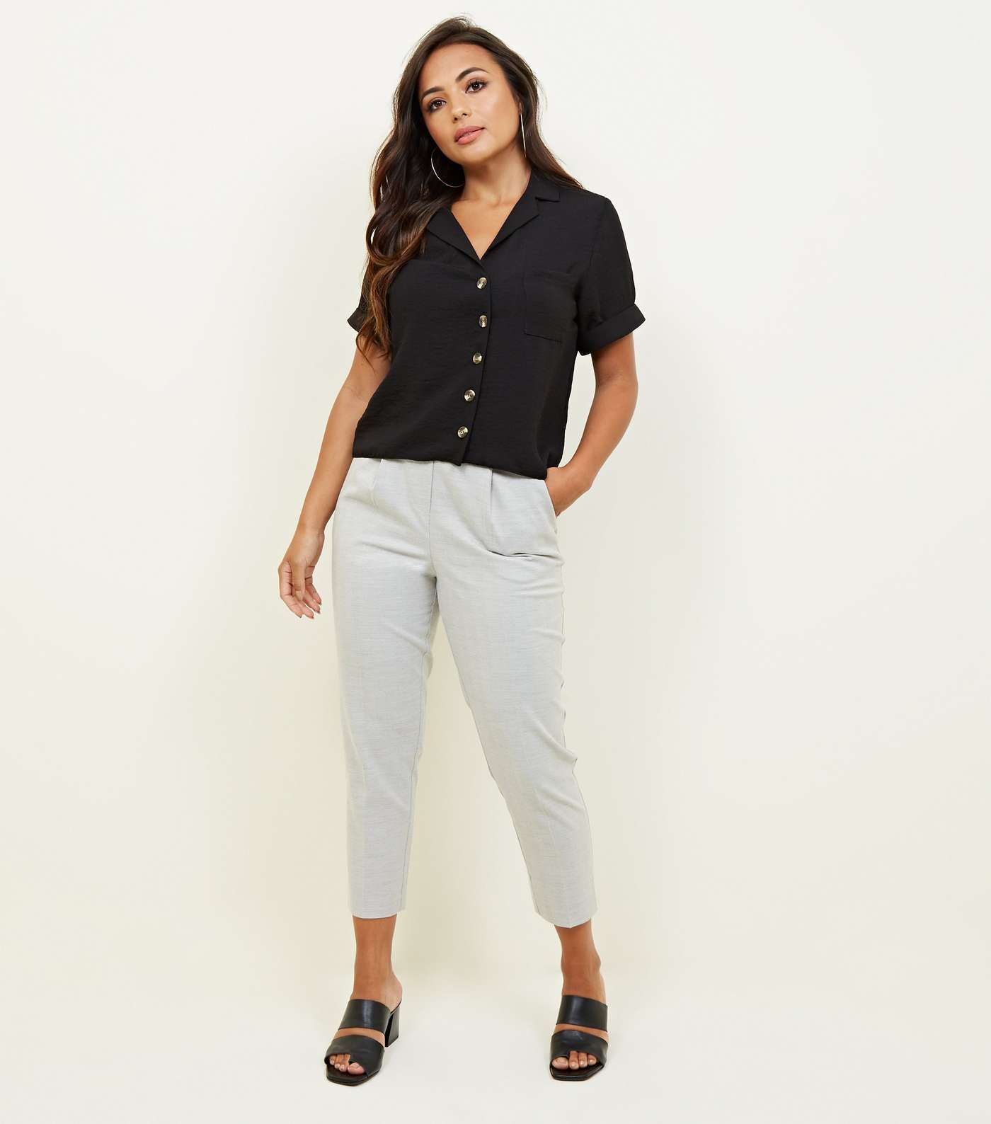 Petite Black Short Sleeve Linen-Look Shirt Image 2