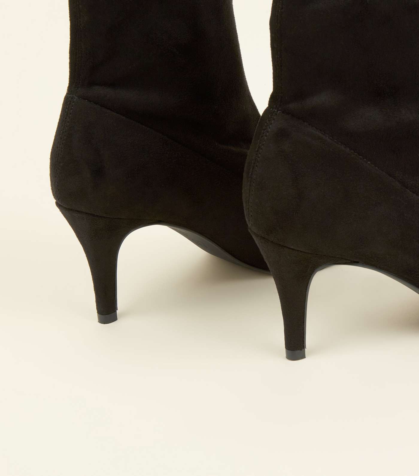 Black Suedette Kitten Heel Sock Boots Image 4