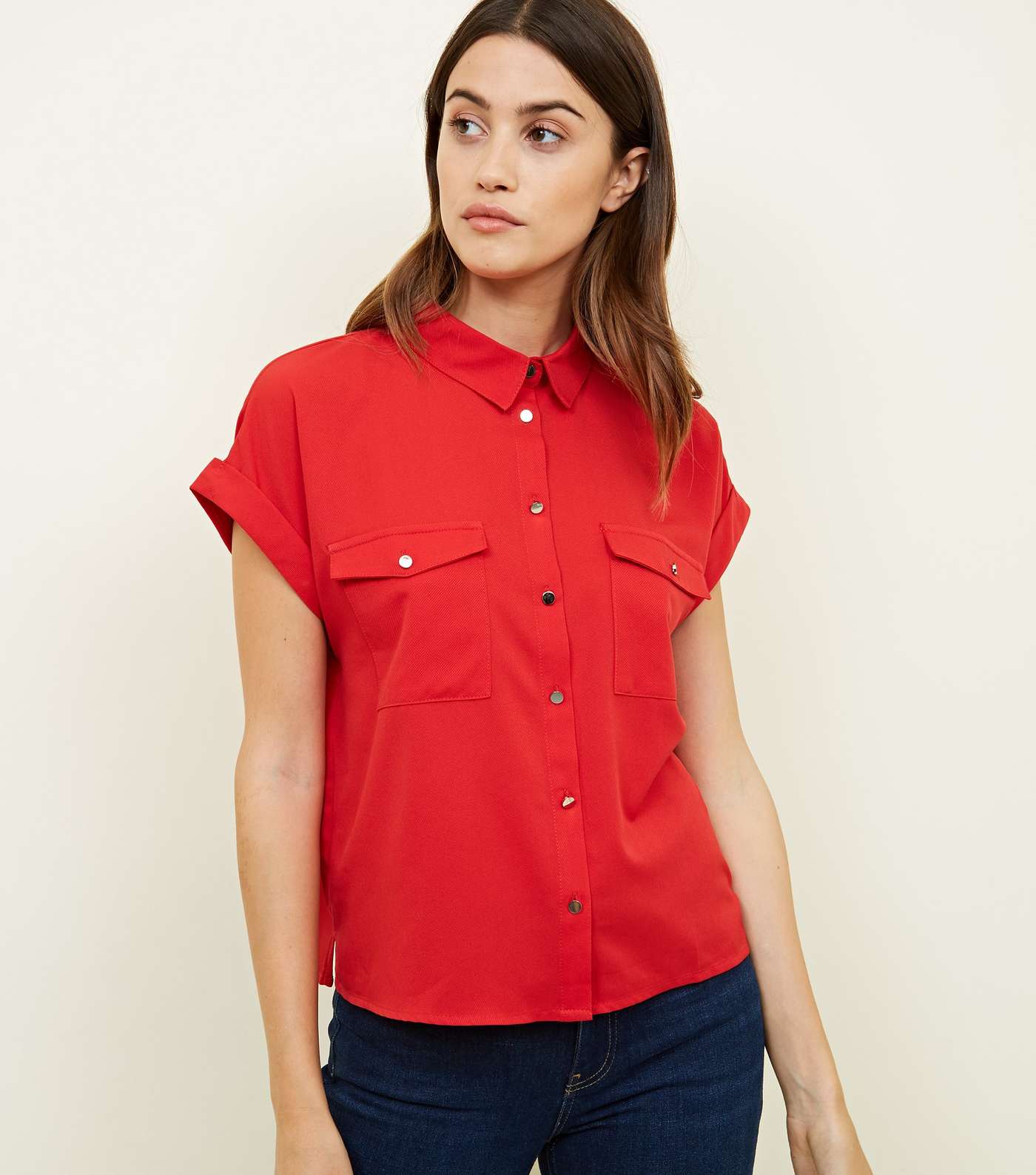 Red Twill Short Sleeve Utility Shirt 