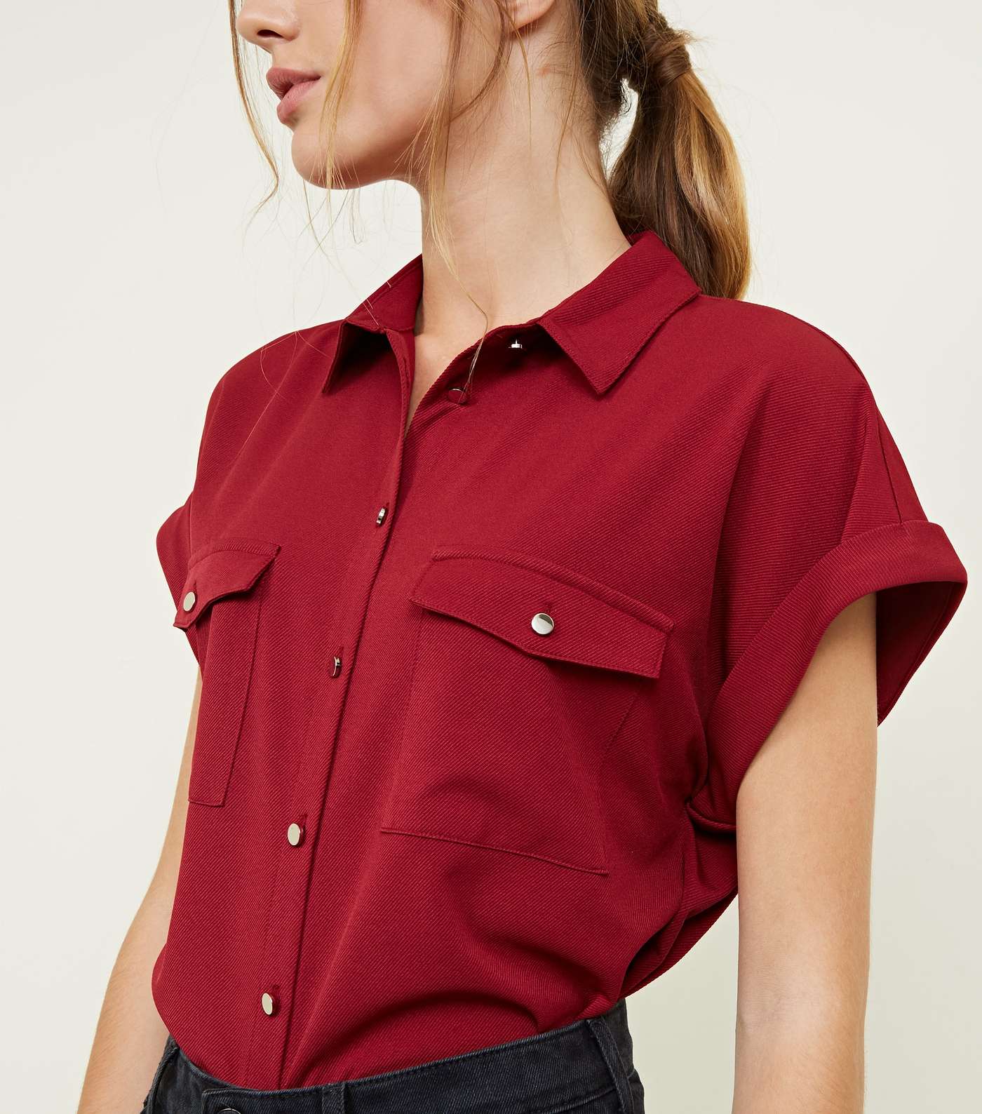 Burgundy Twill Short Sleeve Utility Shirt Image 5