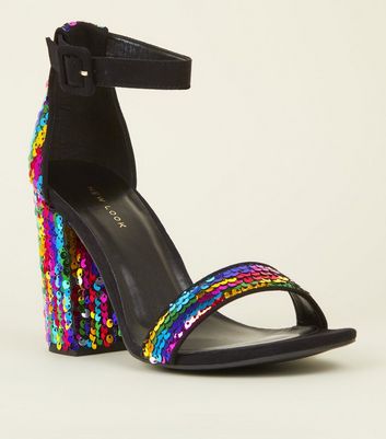 rainbow block heel sandals