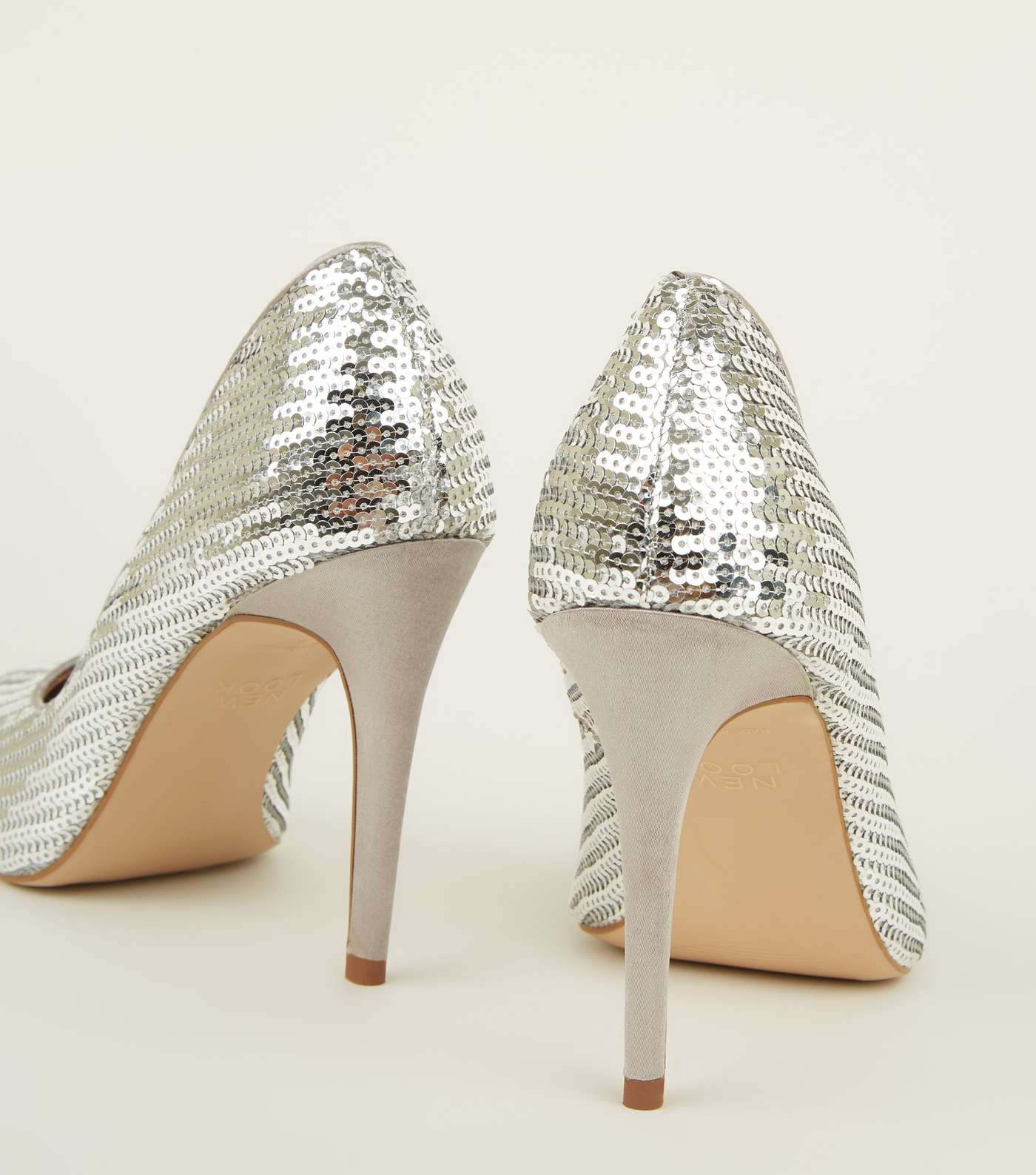 Silver Sequin Pointed Stiletto Court Shoes Image 4