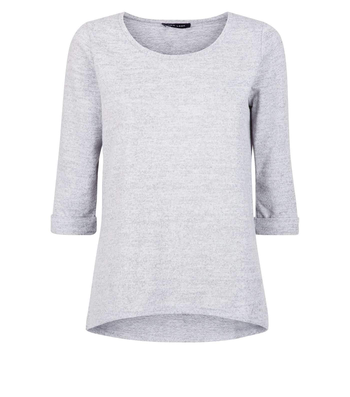 Pale Grey 3/4 Sleeve Fine Knit Top Image 4