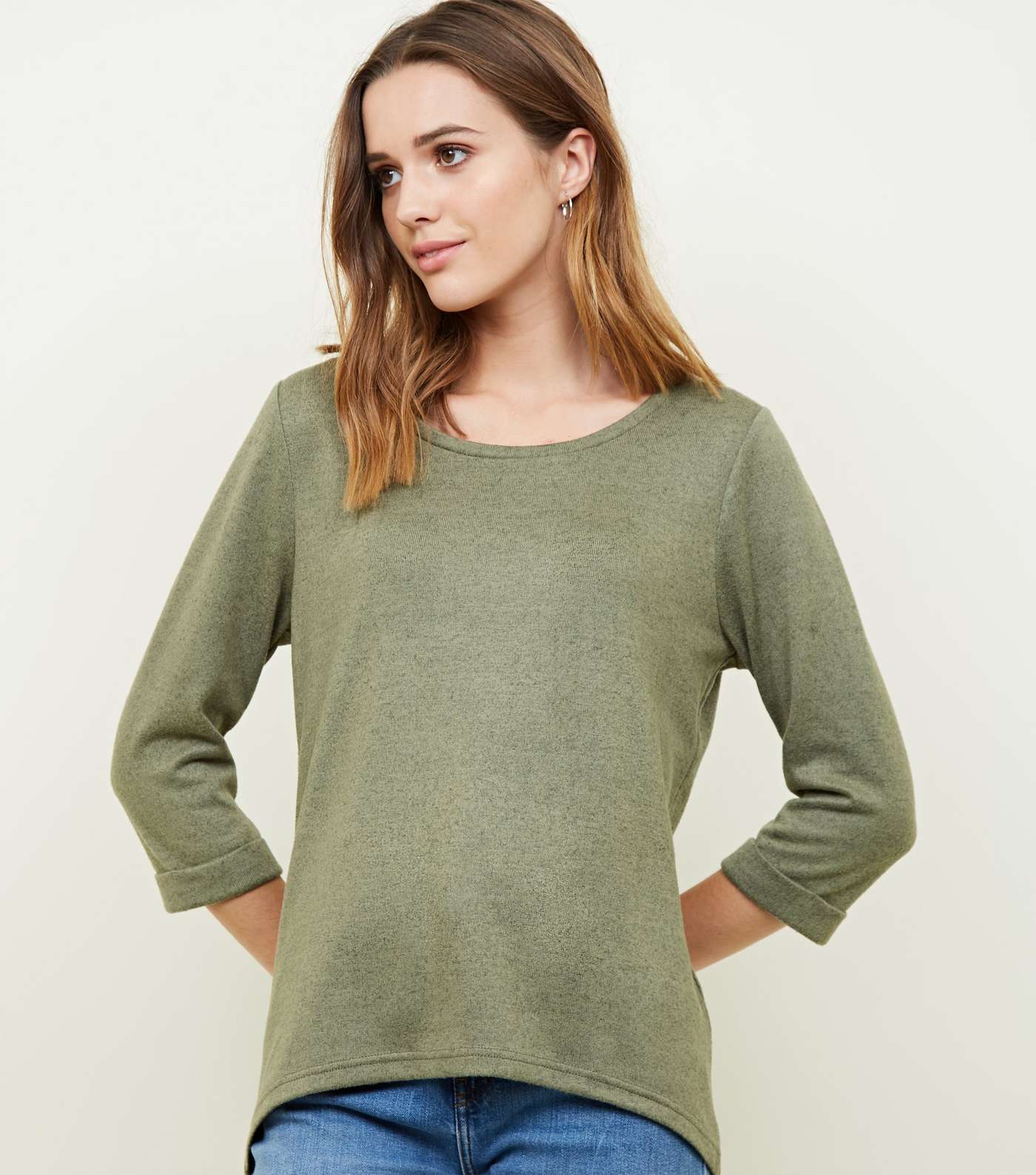 Olive Green 3/4 Sleeve Fine Knit Top