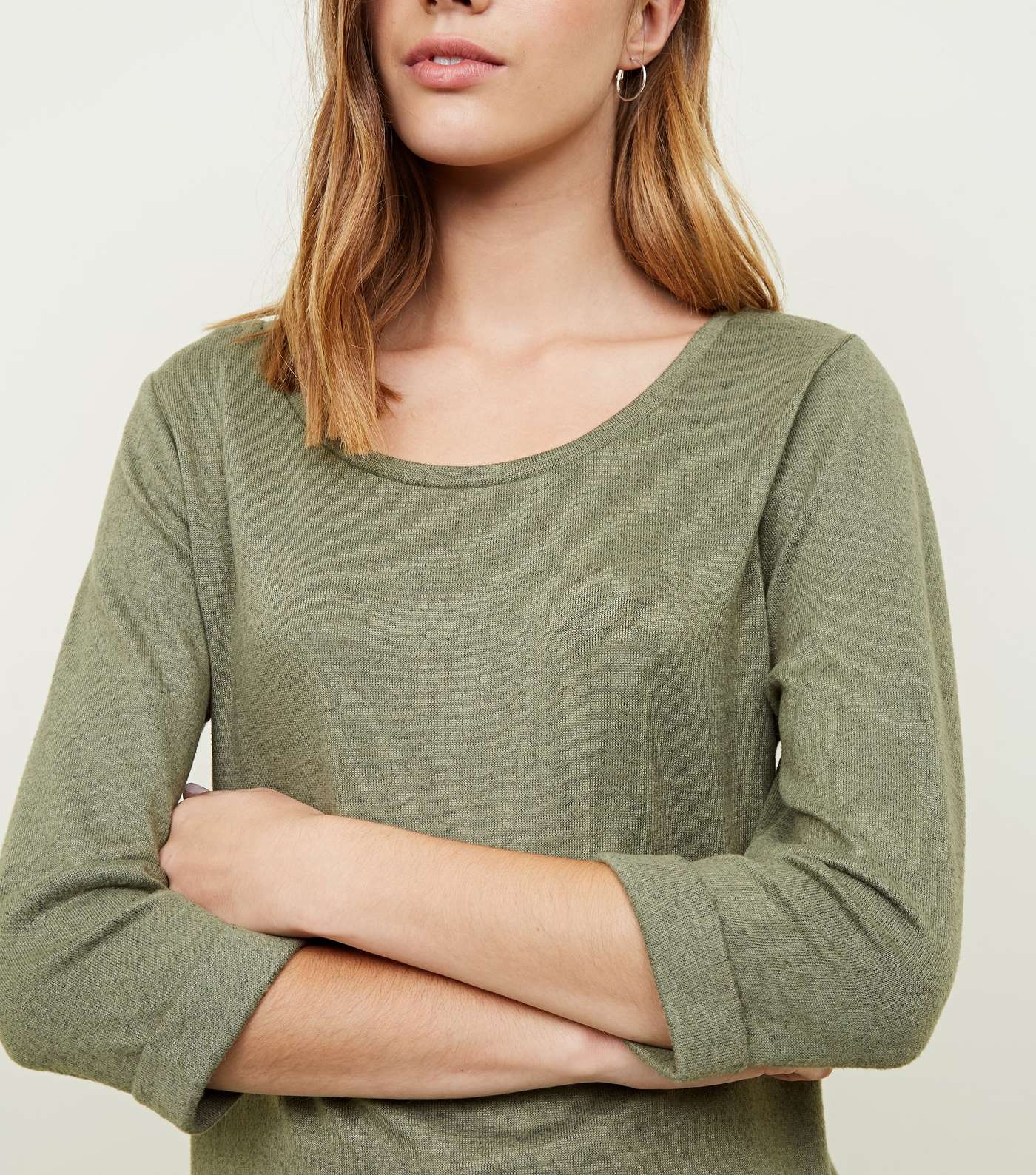 Olive Green 3/4 Sleeve Fine Knit Top Image 5