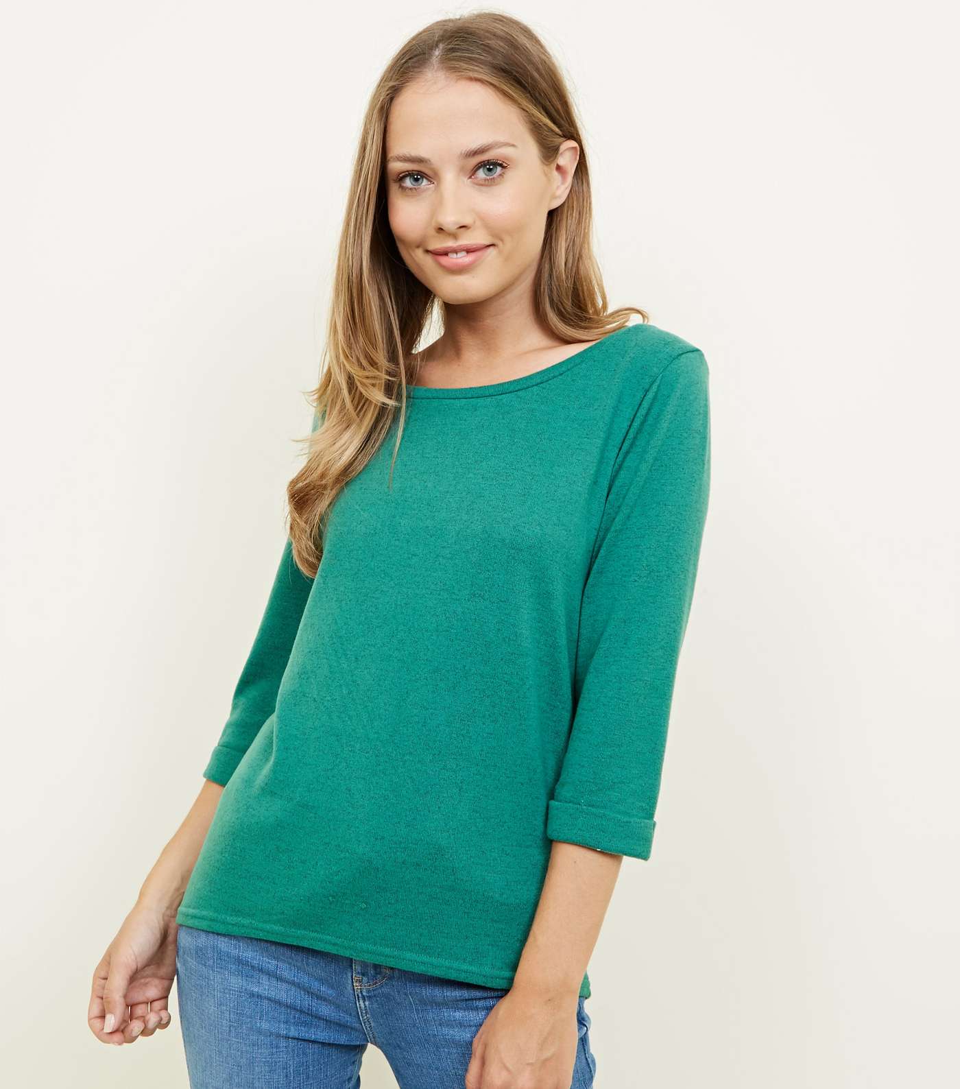 Green 3/4 Sleeve Fine Knit Top