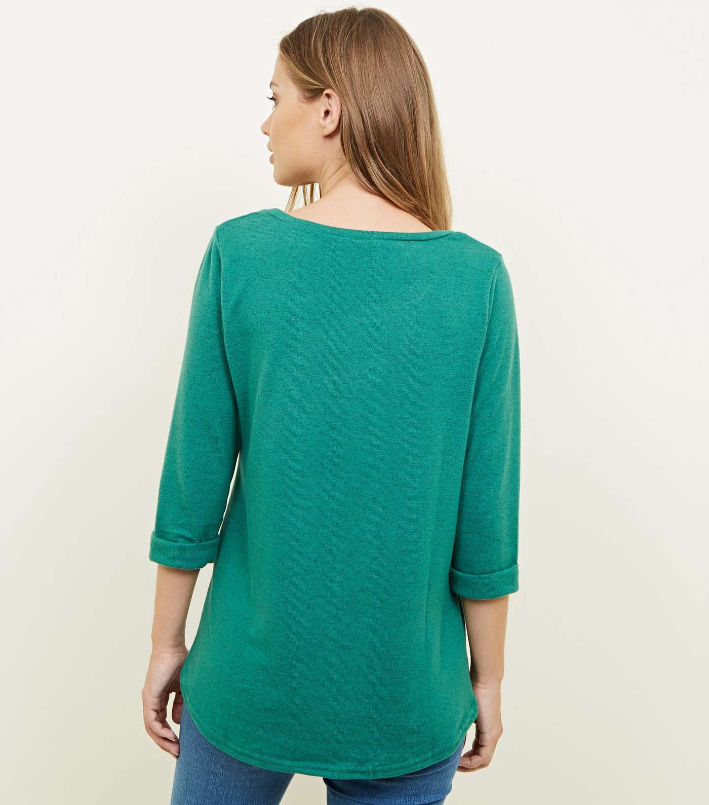 Green 3/4 Sleeve Fine Knit Top Image 3