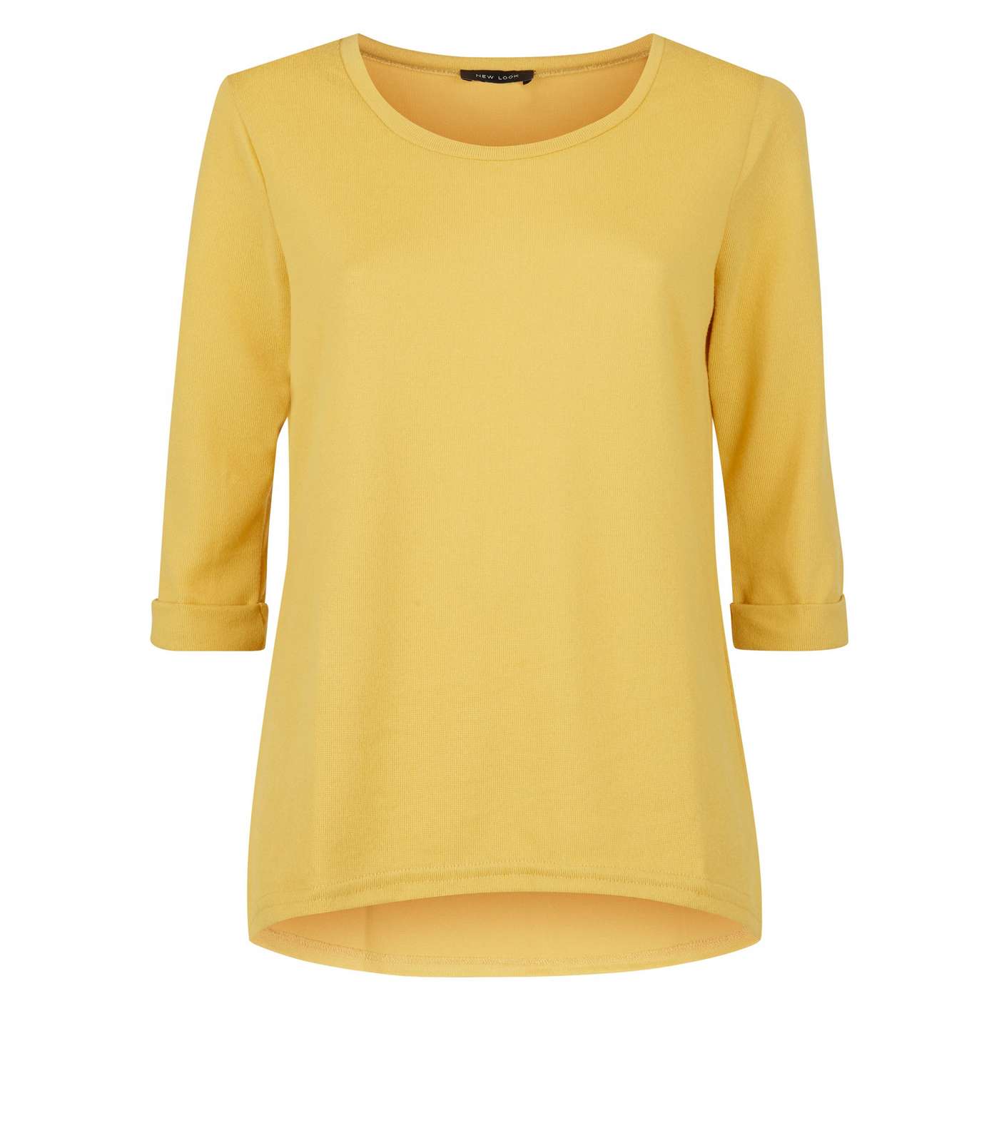 Yellow 3/4 Sleeve Fine Knit Top Image 4